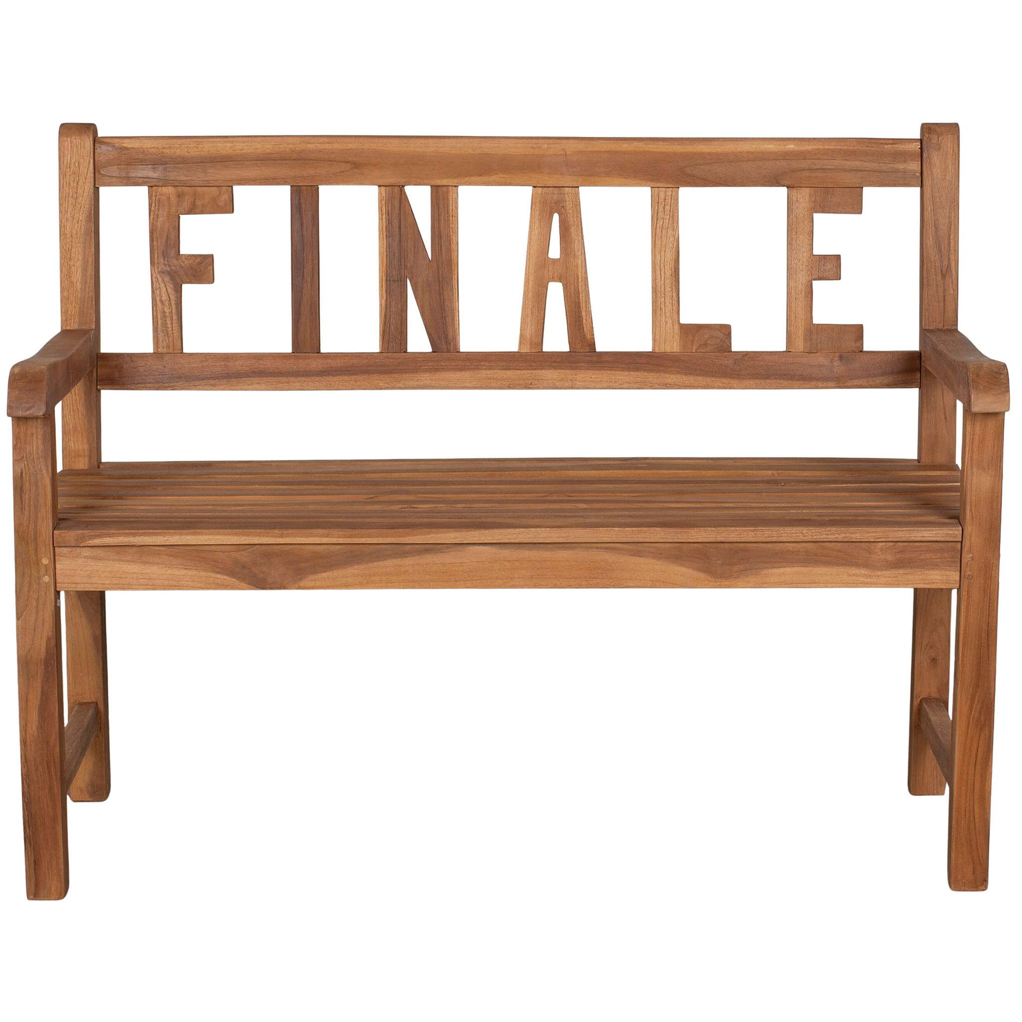 bene living Gartenbank FINALE 120 cm - Teakholz, geschwungende Armlehnen - Rückenlehnen mit FINALE-Schriftzug