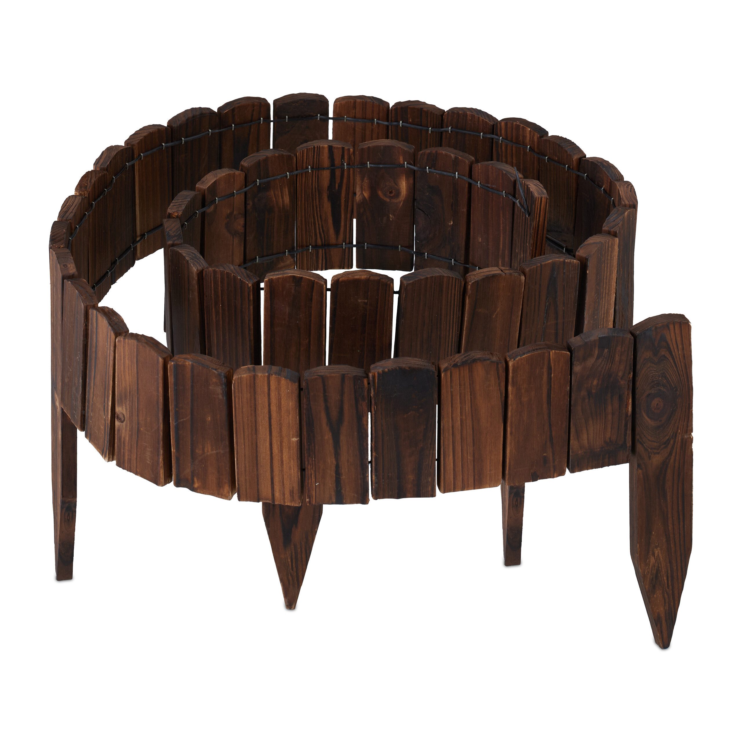 relaxdays Beetbegrenzung Beeteinfassung Holz flexibel, dunkelbraun, 10 cm
