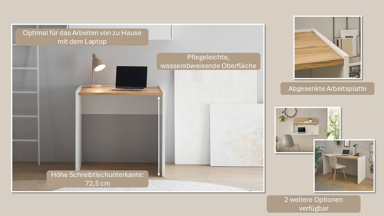 Home affaire Büromöbel-Set CITY/GiRON, modernes Design, Homeoff., Büro in zwei Farben/Wotan Eiche, (Set, 3-tlg), enthält Unterschrank, Kommode, Schreibtisch, wohnliches Home Office
