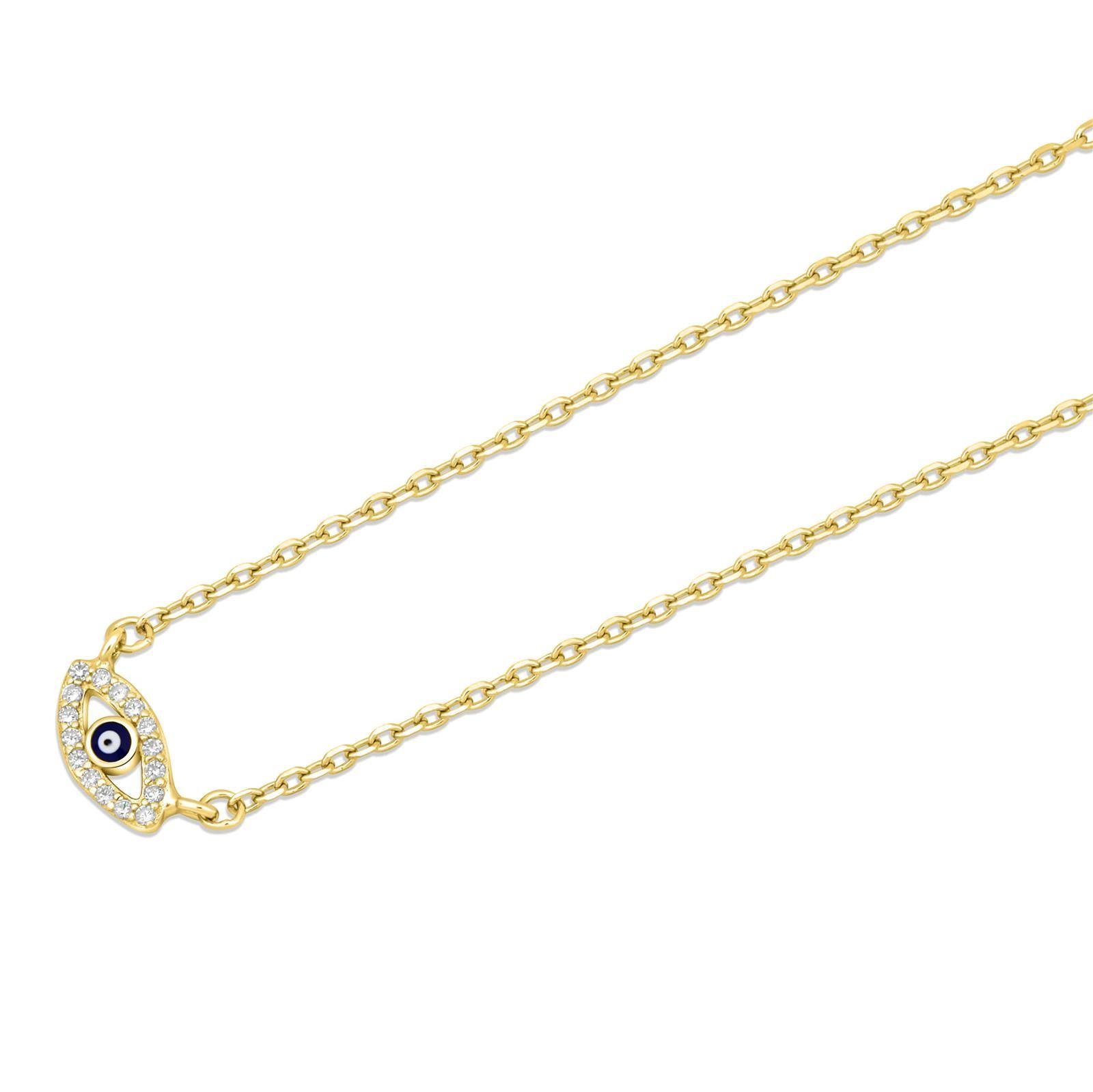 Tony Fein Kette mit Anhänger Blaues Auge Amulett Poliert 585er Vergoldet, m günstig online kaufen