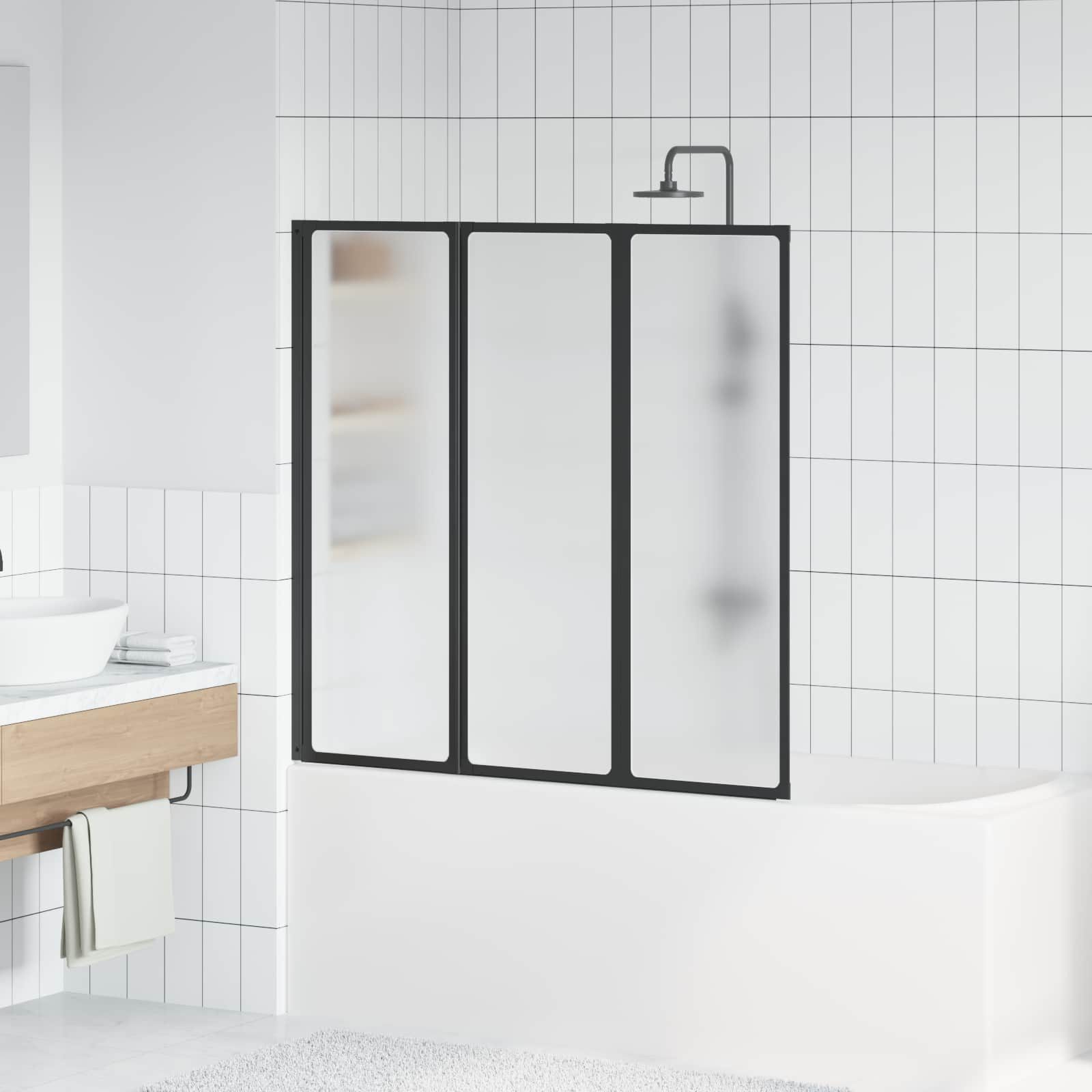 vidaXL Duschwand Duschwand Schwarz 120 x 2 x 117 cm Aluminium und PP, (1 tlg)