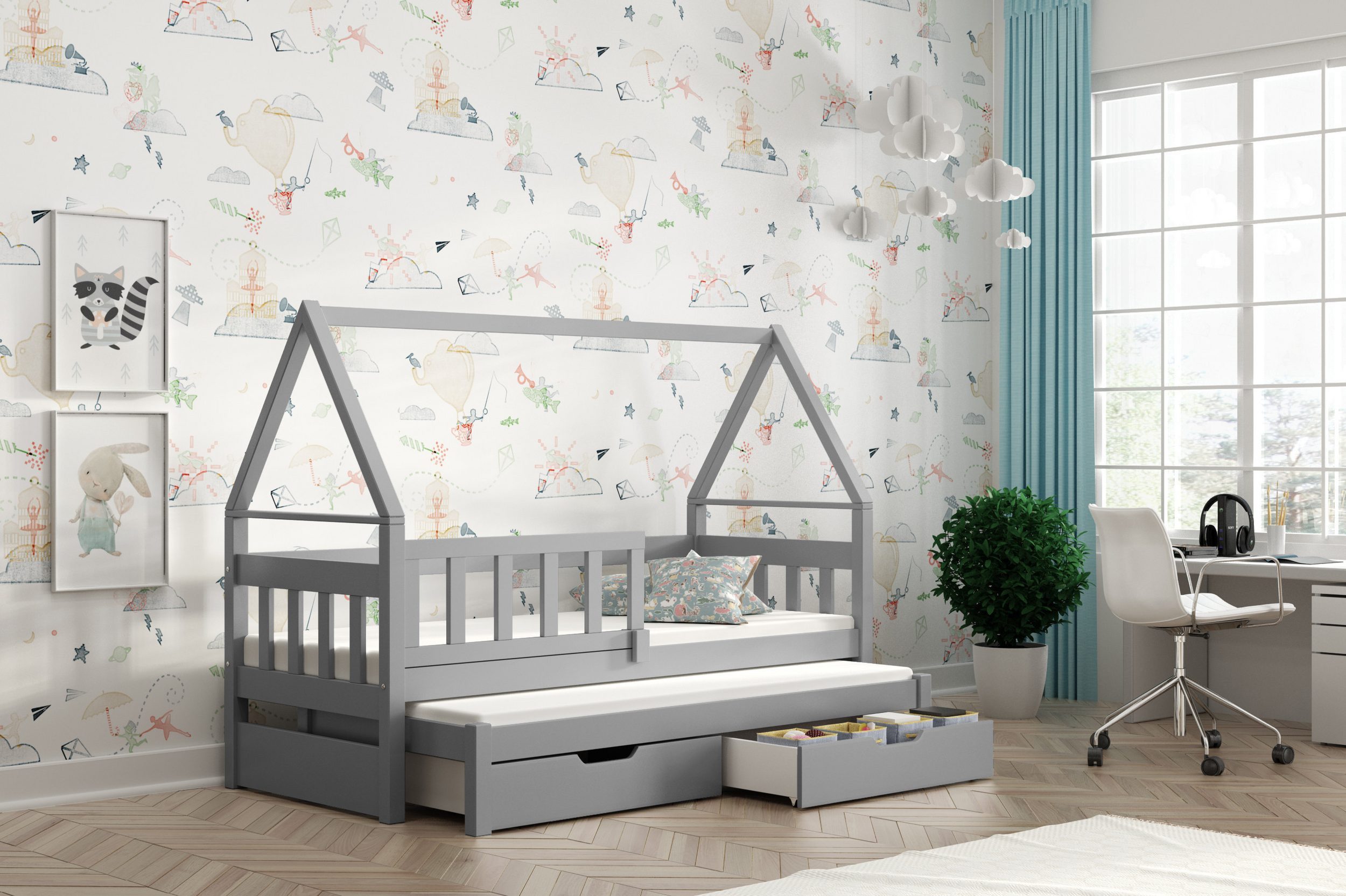 thematys Kinderbett mit Rausfallschutz und Ausziehbett günstig online kaufen