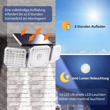 LifeImpree LED Solarleuchte Gartenleuchte, 112 LEDs Außen Wandleuchte, LED Solarlampe Fluter für Außen Garten