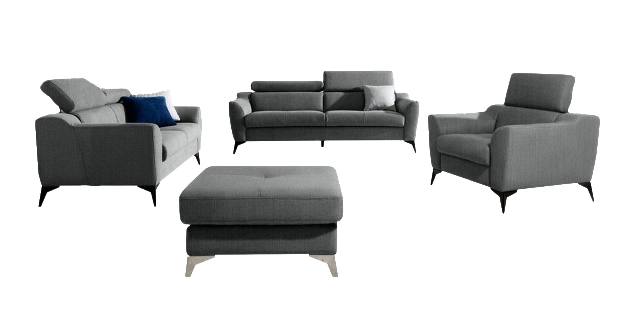 99rooms Polstergarnitur Pendleton, (Set (4-tlg), Couchgarnitur), 2-Sitzer Sofa, 3-Sitzer Sofa, Hocker und Sessel, Kopfteilverstellung