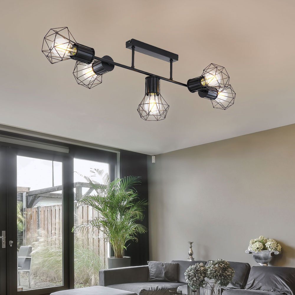 schwarz nicht 5 Wohnzimmerleuchte Käfigschirme Globo Flammig Metall Leuchtmittel Deckenleuchte, inklusive, LED Deckenleuchte