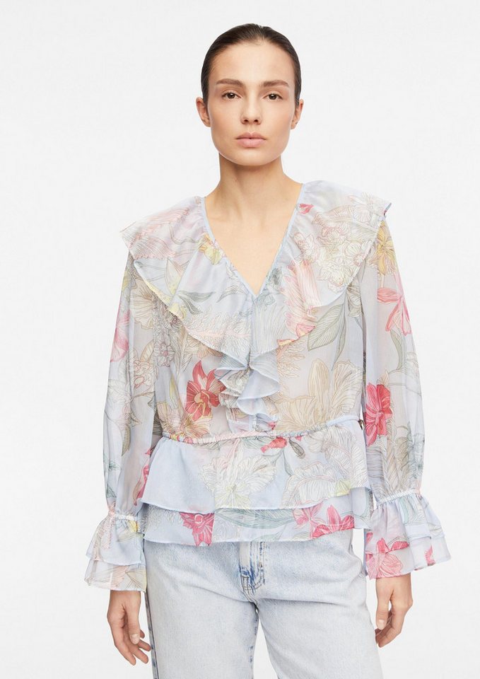 comma Langarmbluse Bluse Feminine Chiffonbluse mit Volant-Details