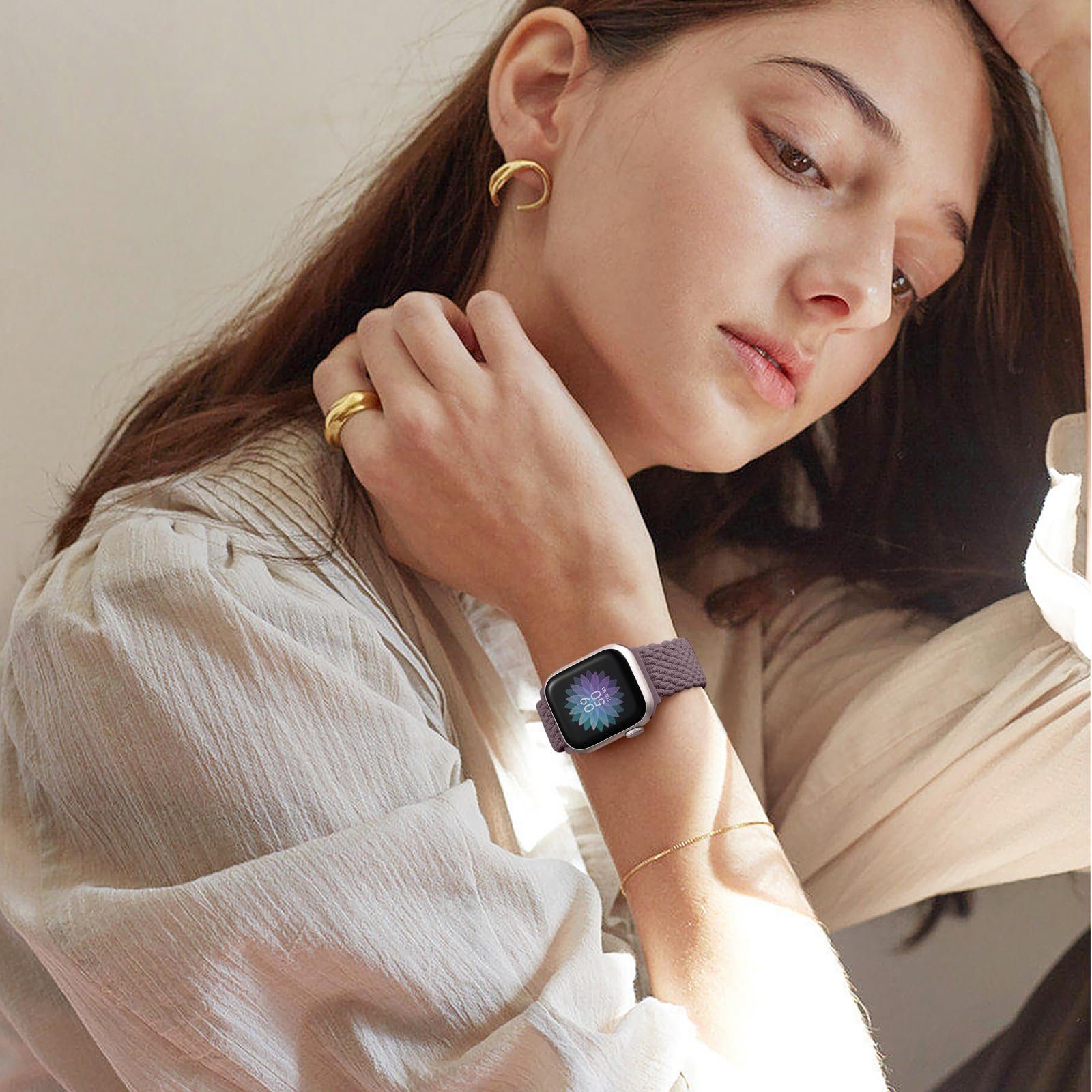 Apple 8/7/6/5/4/3/2/1/Ultra/SE Armband Lila Mutoy Herren, iWatch für Watch mit Geflochtenes 40mm für 41mm Damen Kompatibel Uhrenarmbänder Smartwatch-Armband 38mm