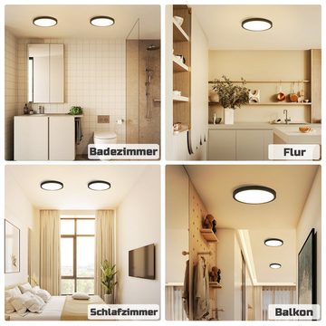 ZMH LED Deckenleuchte Küchenlampe für Bad Flur Balkon Schlafzimmer Whonzimmer, LED fest integriert, Warmweiß, ∅17cm, Schwarz