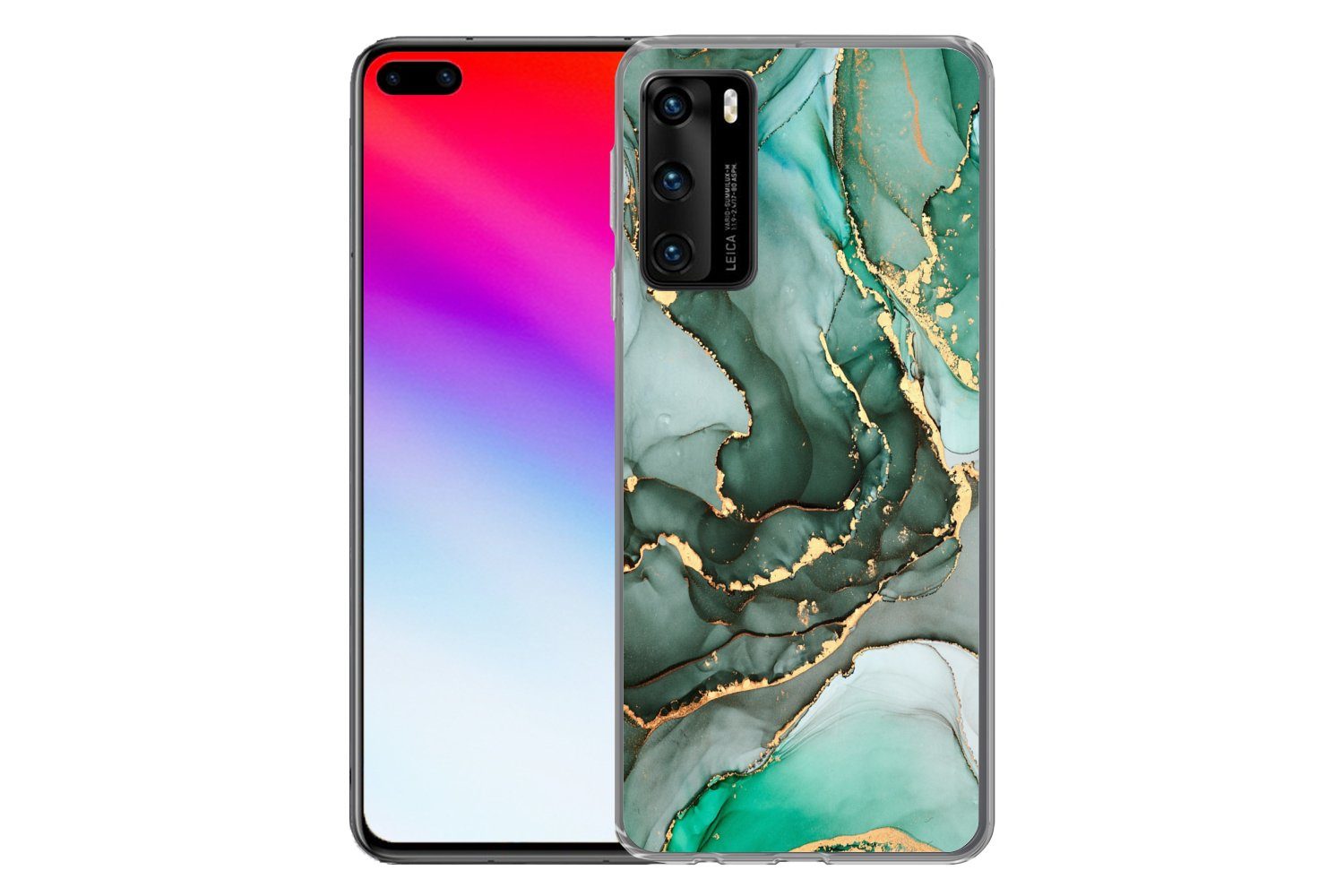 MuchoWow Handyhülle für Huawei P40 Gold - Marmor - Grün - Luxus - Marmoroptik - Grau, Handy Case, Silikon, Bumper Case Dünn