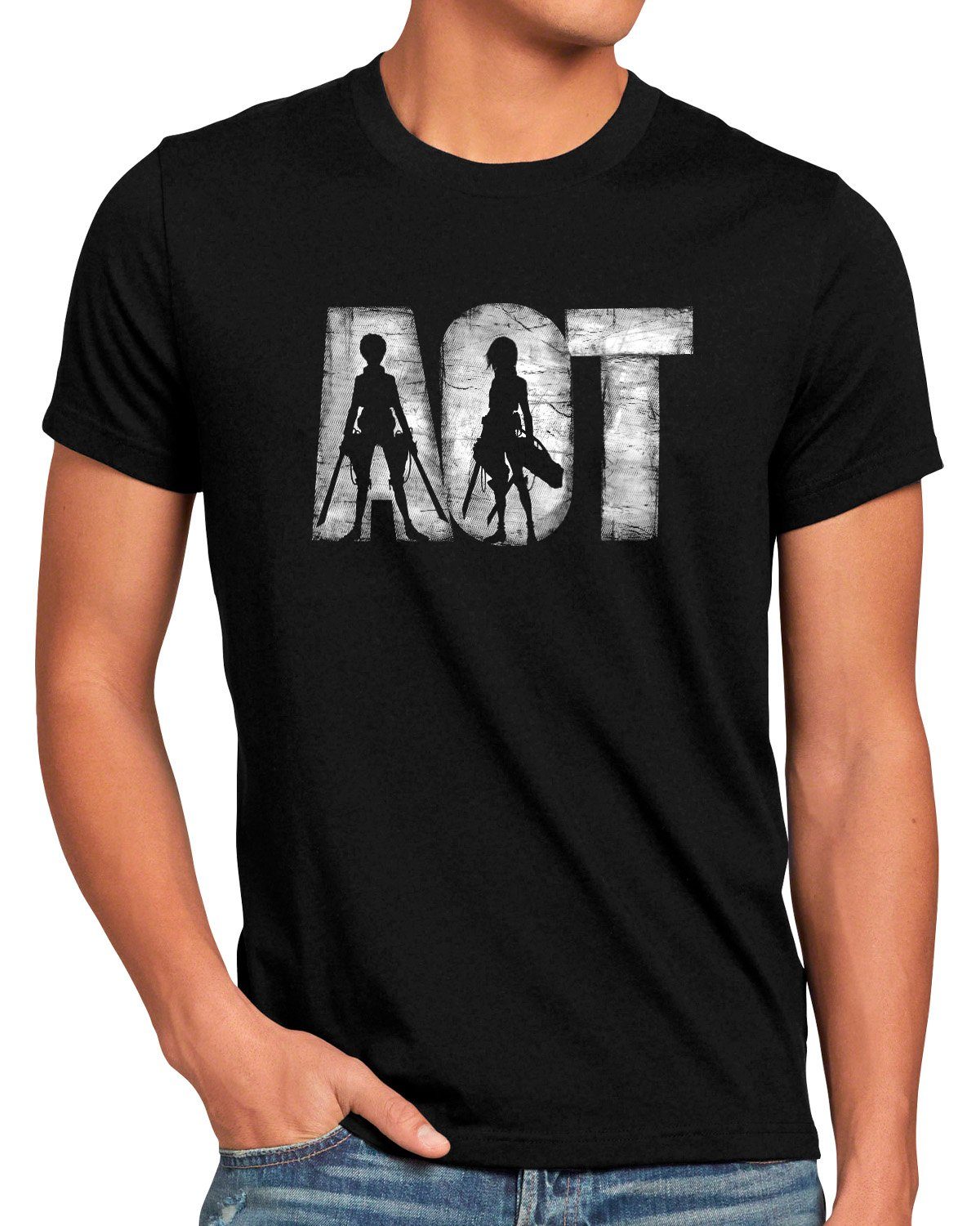 style3 Print-Shirt Herren T-Shirt Fight them titan anime japan on manga attack aot