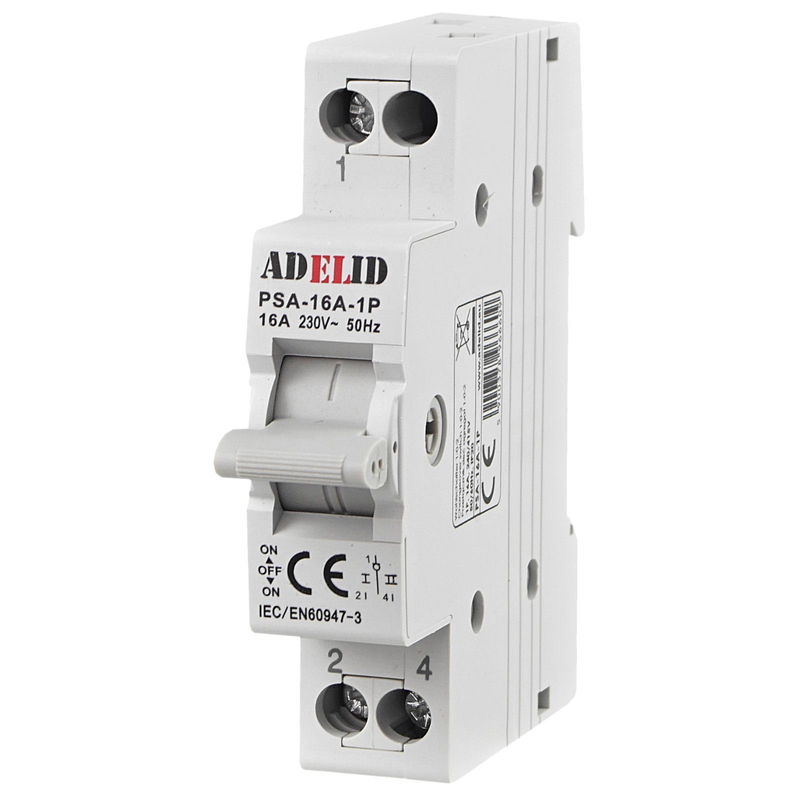ADELID Schalter, Wahlschalter-Umschalter 1-0-2 16A Reiheneinbau 1-polig