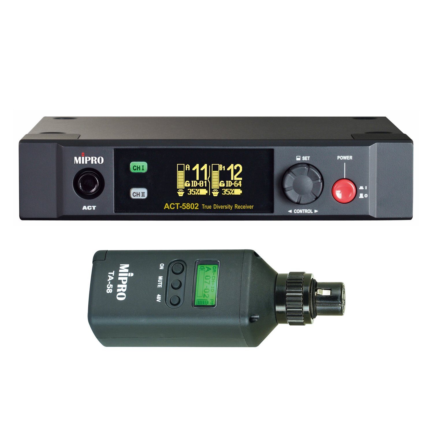 Mikrofon Mipro ACT-5802 2-Kanal-Empfänger mit TA-58 Stecksender