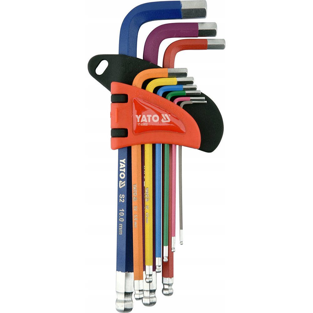 Yato Innensechskantschlüssel Satz Kugelkopf-Sechskantschlüssel S2, lang, 1,5–10 mm, 9-teilig (Satz Kugelkopf-Sechskantschlüssel S2, lang, 1,5–10 mm, 9-teilig)
