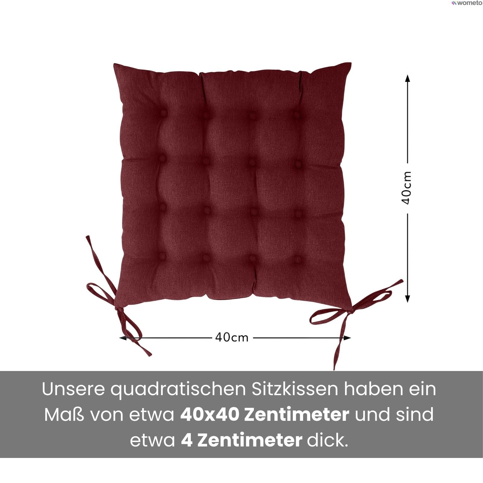 wometo Stuhlkissen Prime 40x40, OEKO-TEX®, Sitzkissen mit Steppung & Bändern – Bild 2 von 5