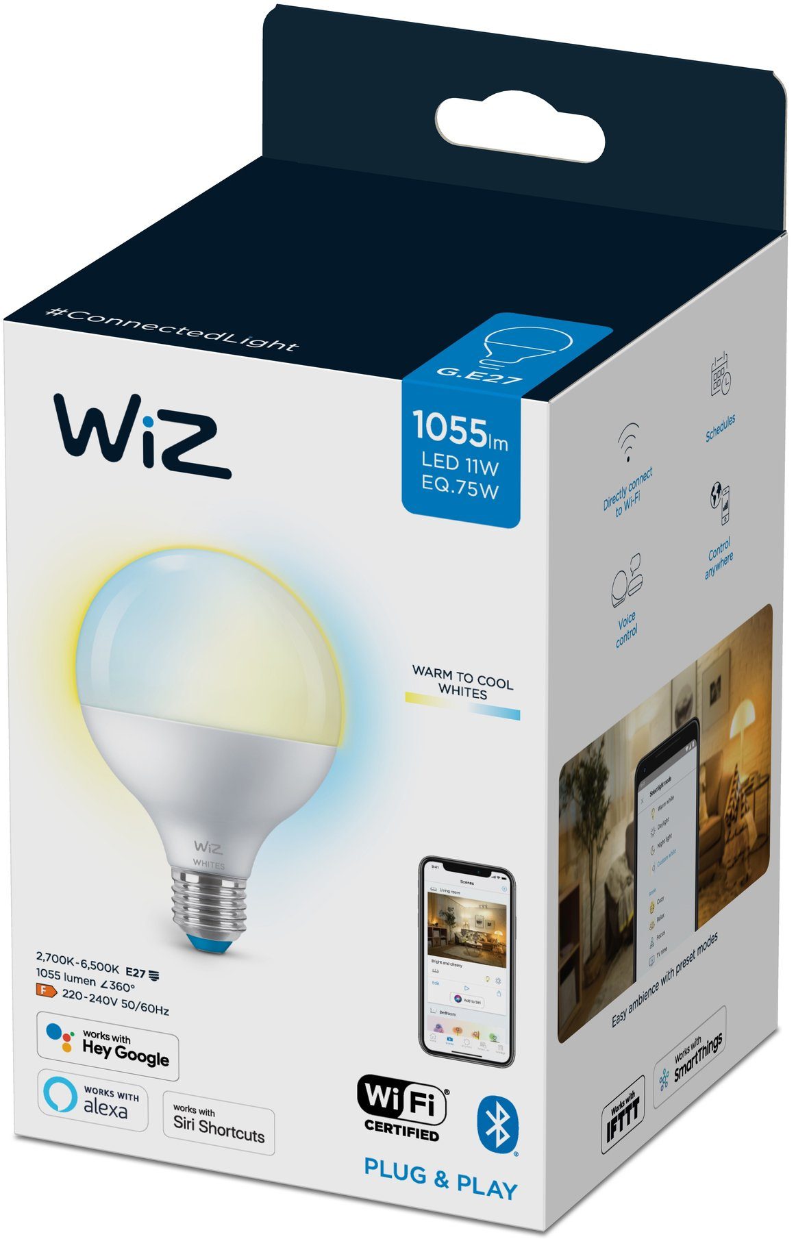 Einzelpack, LED-Leuchtmittel mit Wiz LED 75W Kreieren Sie E27, Lampen Tunable WiZ E27 White St., White Warmweiß, smarte 1 Tunable Globeform Beleuchtung matt