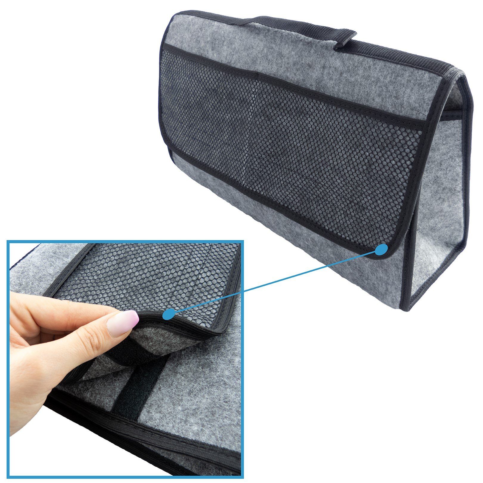 L & P Car Design Organizer Kofferraumtasche Auto in grau mit schwarzem Saum – Bild 2 von 5