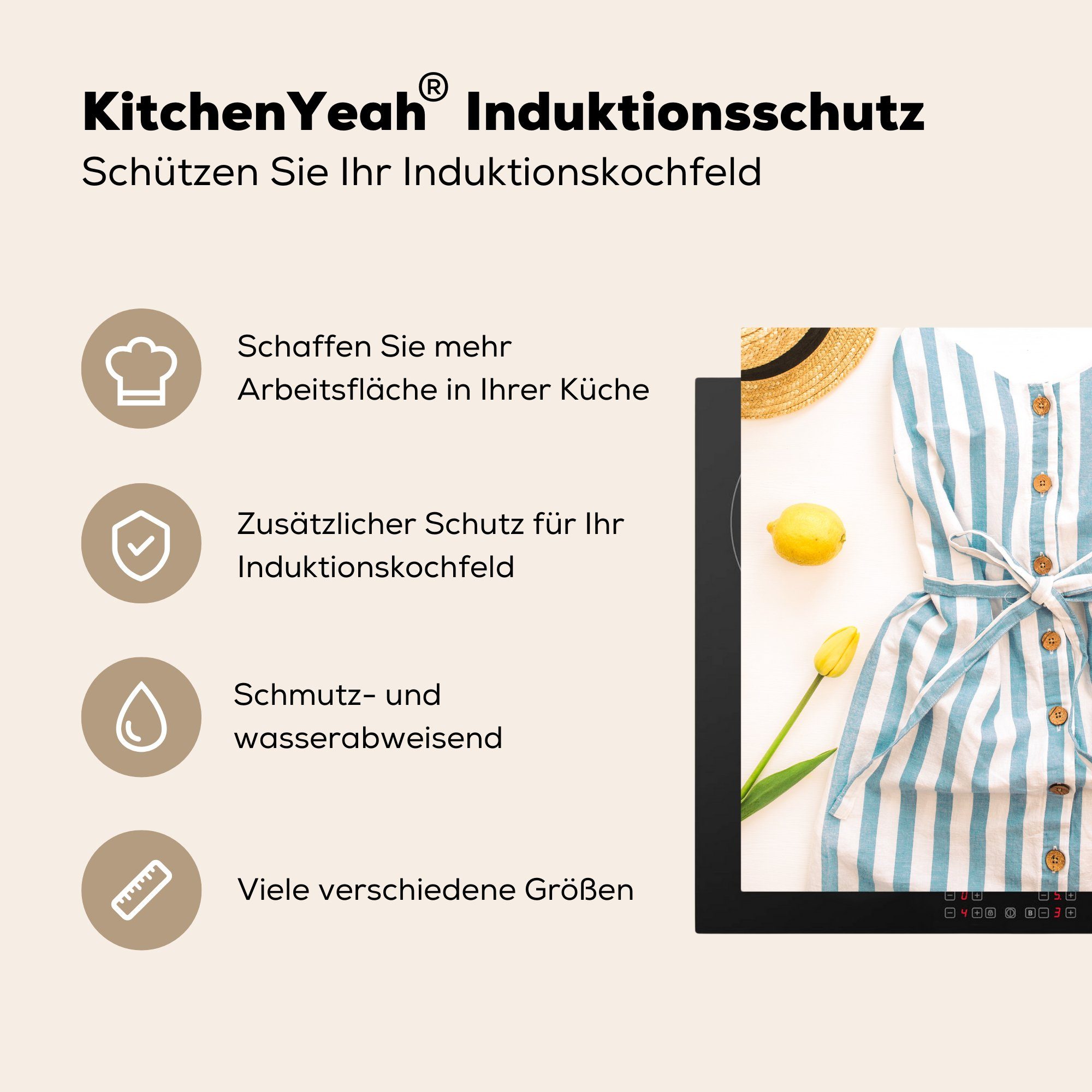Arbeitsplatte Jumpsuit, 78x78 (1 cm, tlg), küche - - Vinyl, für Herdblende-/Abdeckplatte Tasche Hut Ceranfeldabdeckung, MuchoWow