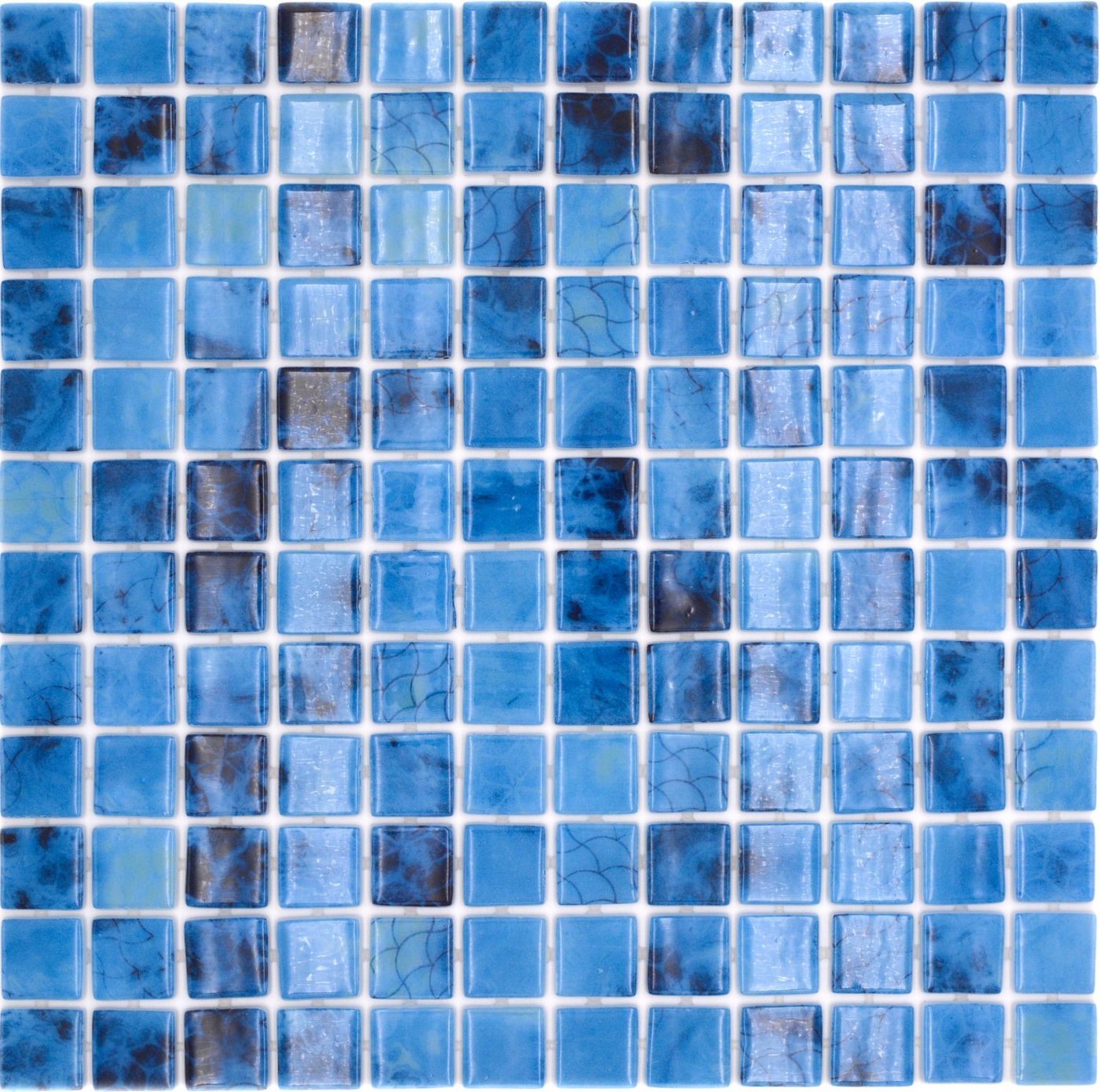 Thumbnail - Mosani Mosaikfliesen Recycling Glasmosaik Mosaikfliesen mix blau glänzend / 10 Mosaikmatten
