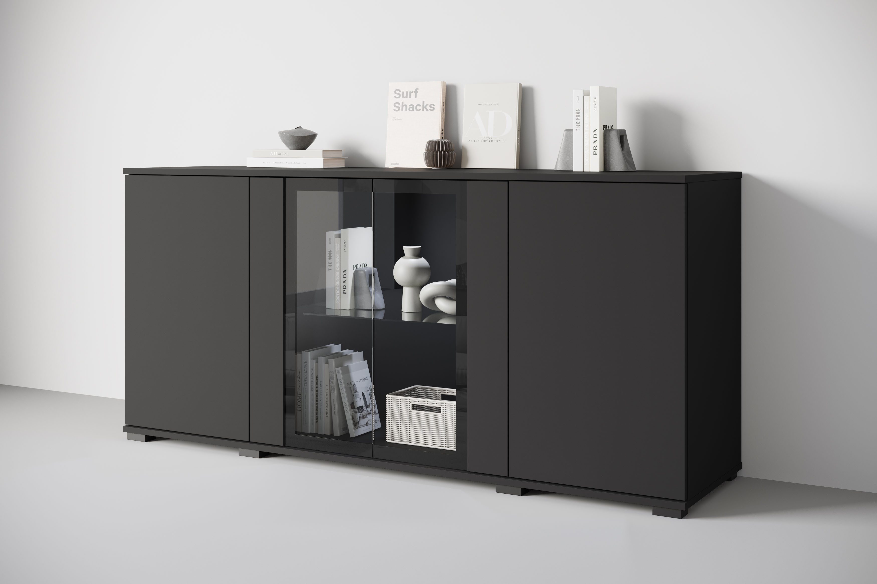 Home affaire Sideboard Caro, modernes Design mit Glaseinsätzen, Breite 150 günstig online kaufen