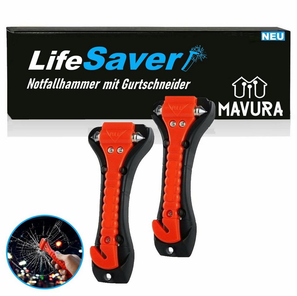 MAVURA Hammer LifeSaver Lebensretter Nothammer Gurtschneider Notfall, Hammer  Notfallhammer Glasbrecher [2er Set]