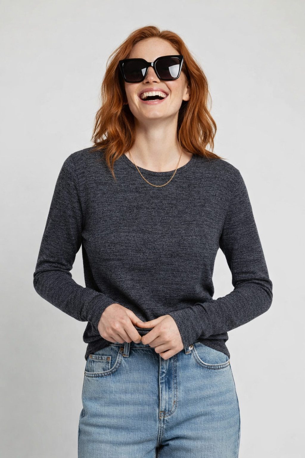 Blusentop Basic Langarmshirt mit Rundhalsausschnitt