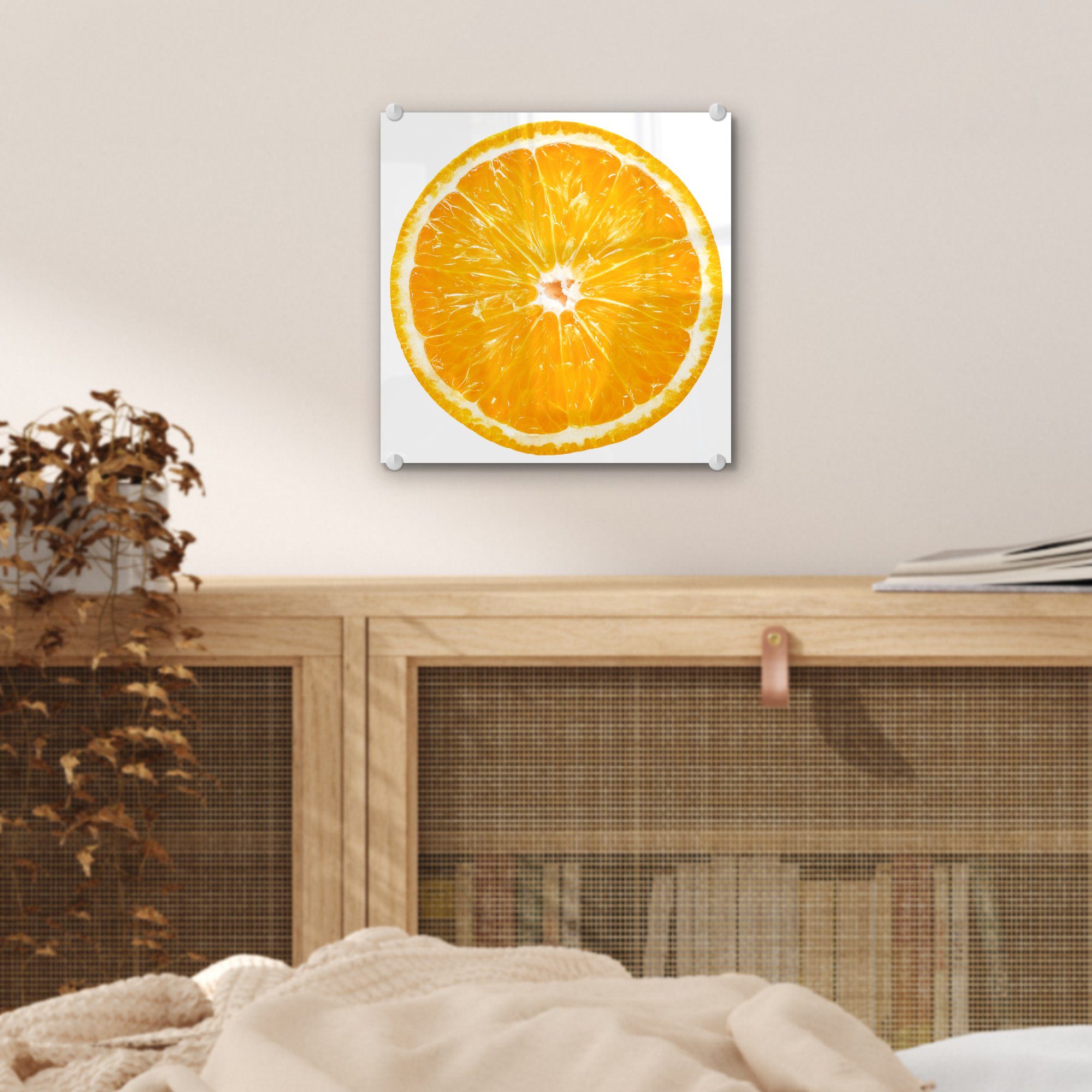 - Foto - Wandbild (1 Weiß, auf Glas St), Glas Orange Acrylglasbild Wanddekoration Bilder Glasbilder - MuchoWow Obst - - auf