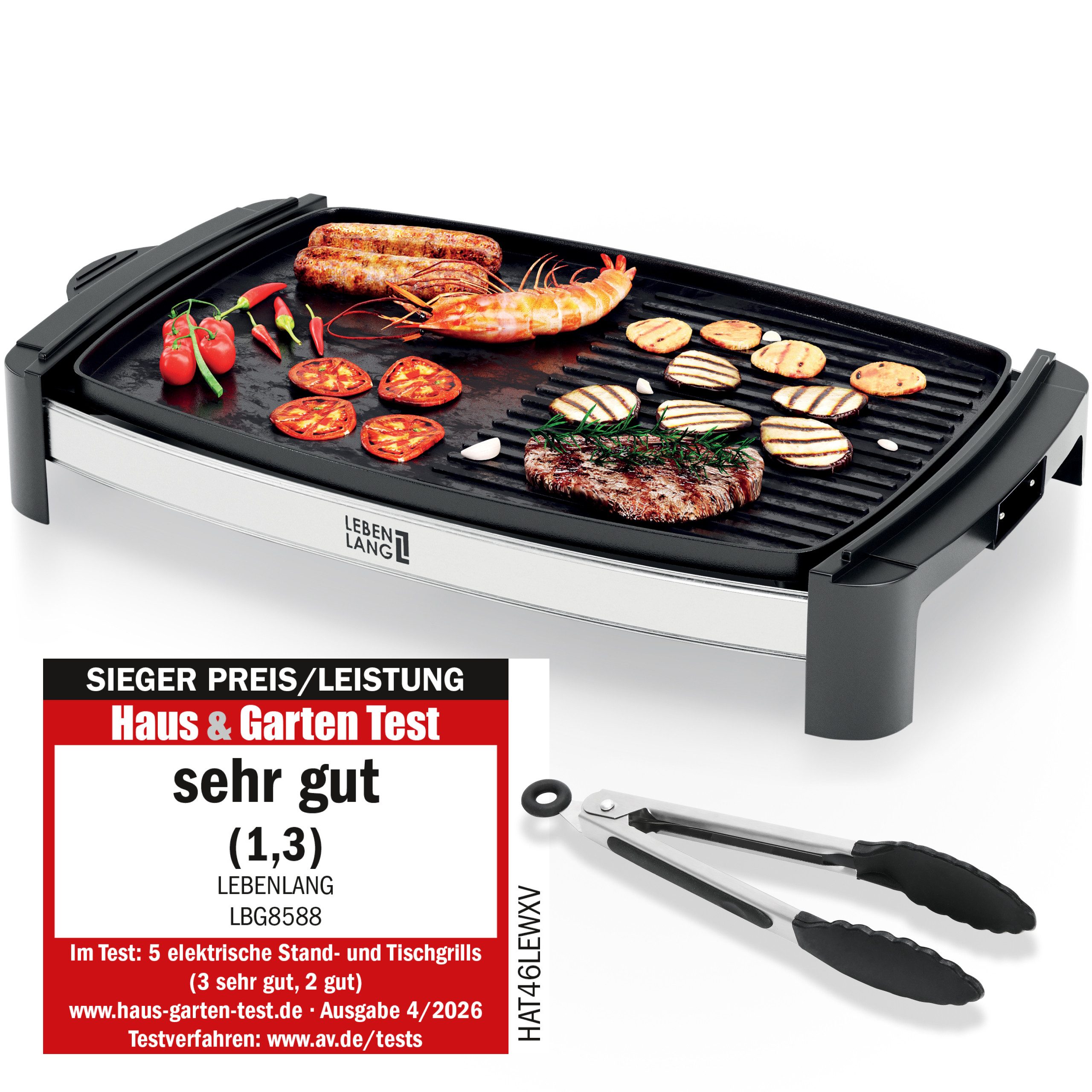 Lebenlang Tischgrill Elektrogrill Tischgrill elektrisch, 2000 Watt, Indoor, XXL, 2200 W, 2000W Heizleistung Für Innen & Außen geeignet