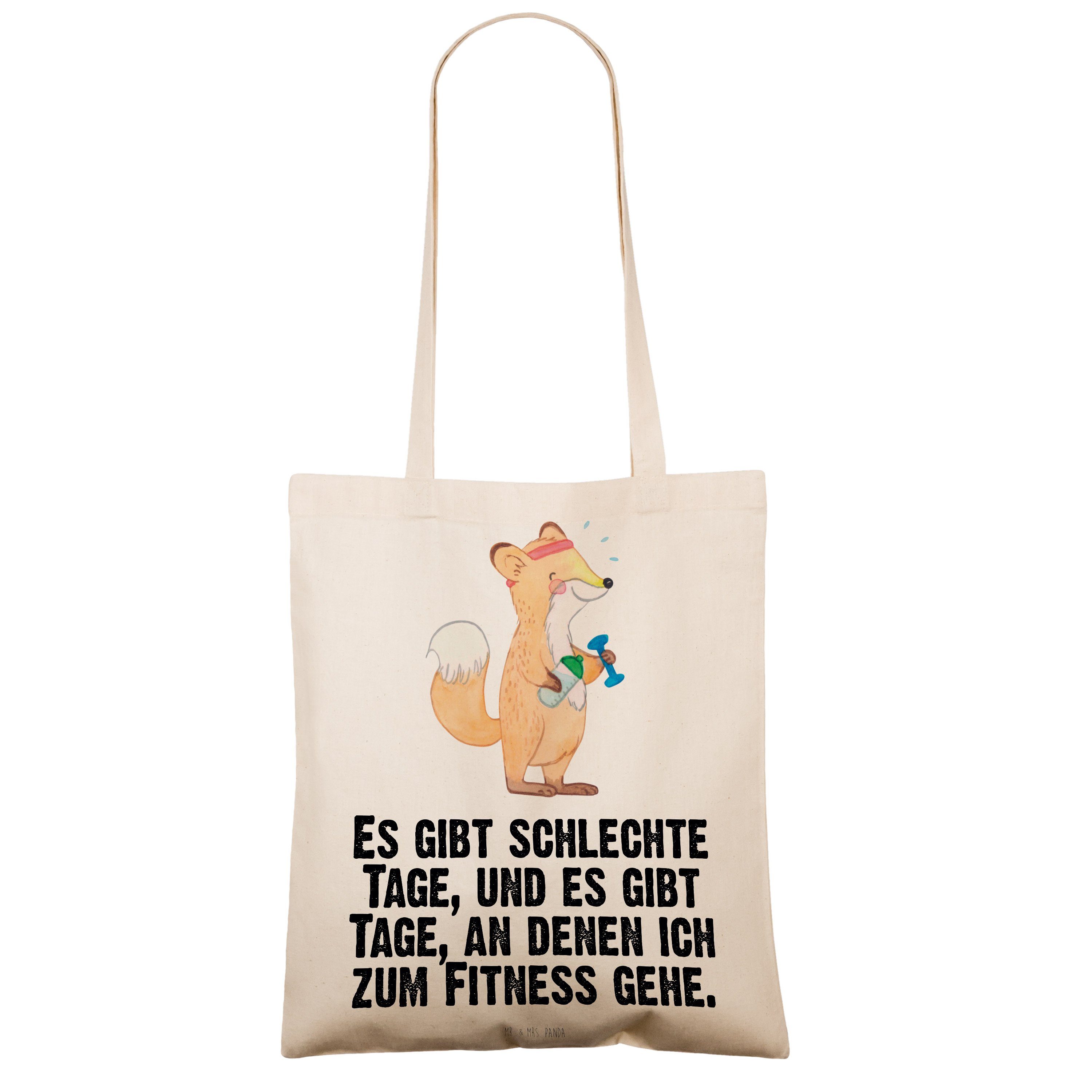 Mr. & Mrs. Panda Tragetasche Fitness - Fuchs Tage Transparent (1-tlg) - Geschenk, Stoffbeute Beuteltasche