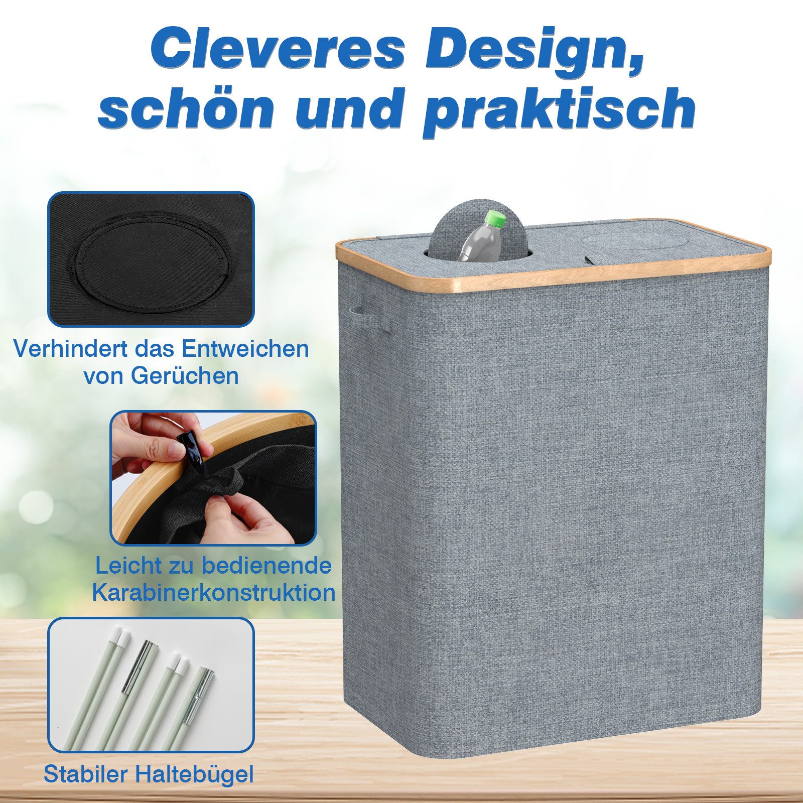 skelo Flaschenkorb Pfandflaschen Sammelbehälter, 160L Fasst 90 Leere Flaschen, 160 l, 160 l, 57 x 37 x 75 cm, 160 Liter, Baumwolle, Untere Verstärkung – Bild 4 von 5