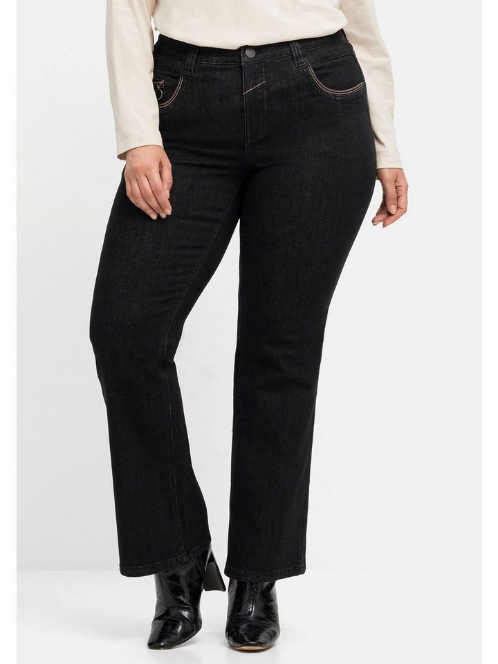 Bootcut-Jeans mit extralang Kontrast-Stickerei, Größen Sheego Große