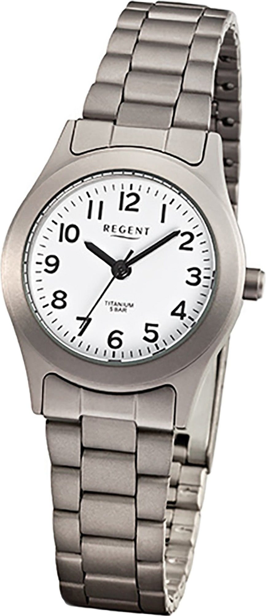 Regent Quarzuhr Regent Titan (Metall) Damen Uhr F-855, Damenuhr mit Titanarmband, rundes Gehäuse, klein (ca. 26mm), Elegant-S