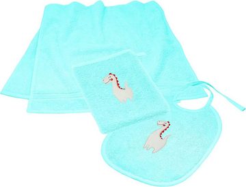 Lashuma Neugeborenen-Geschenkset (Set, 3-tlg) Jungen Handtücher blau und Babylatz zum Binden