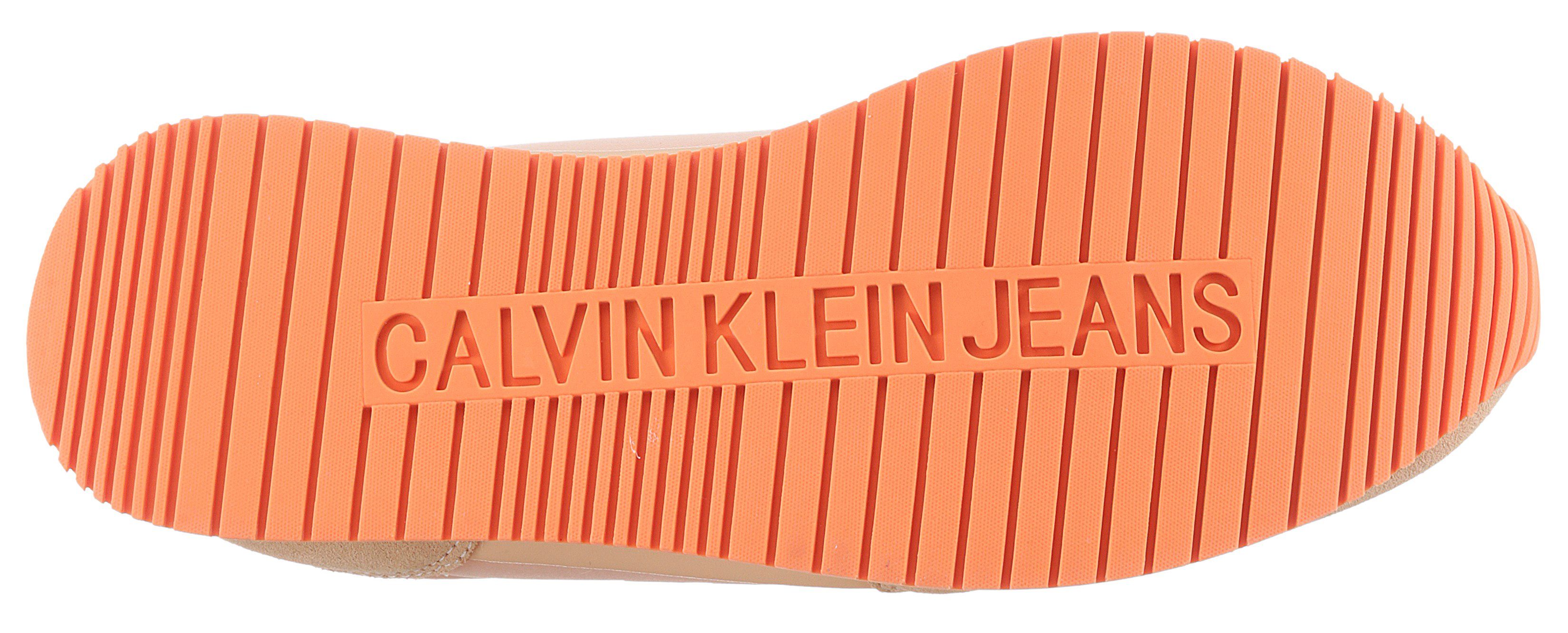 Slip-On aufgesetzer LACEUP apricot-weiß Klein RUNNER NY-LTH WN Jeans mit SOCK Calvin Schnürung Sneaker