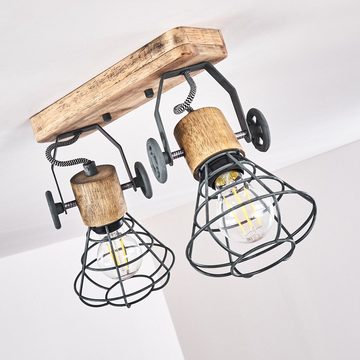 hofstein Deckenleuchte »Raju« Deckenlampe aus Metall/Holz in Grau/Braun, ohne Leuchtmittel, mit verstellbaren Strahlern, 2xE27, Spot im Retro/Vintage Design