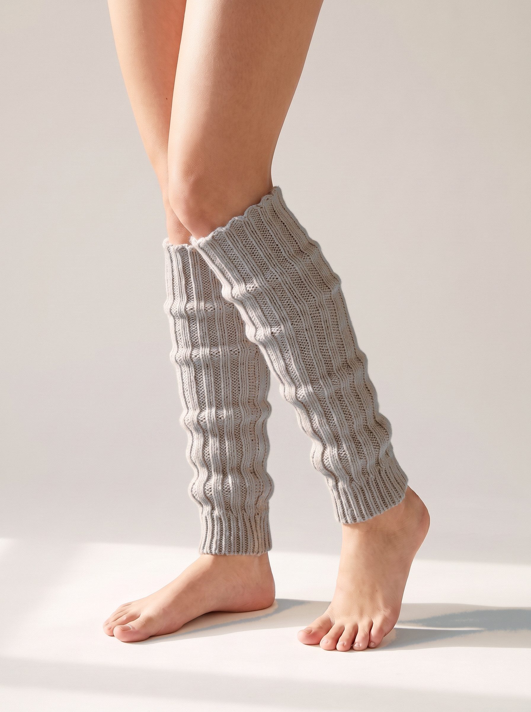 Black Snake Beinstulpen Lange Beinwärmer aus Grobstrick mit Alpakawolle und Wolle für Frauen (Paar, 1-St., Beige One Size) Weich und flauschig mit Rippbund für Damen und Teenager an Wintertagen