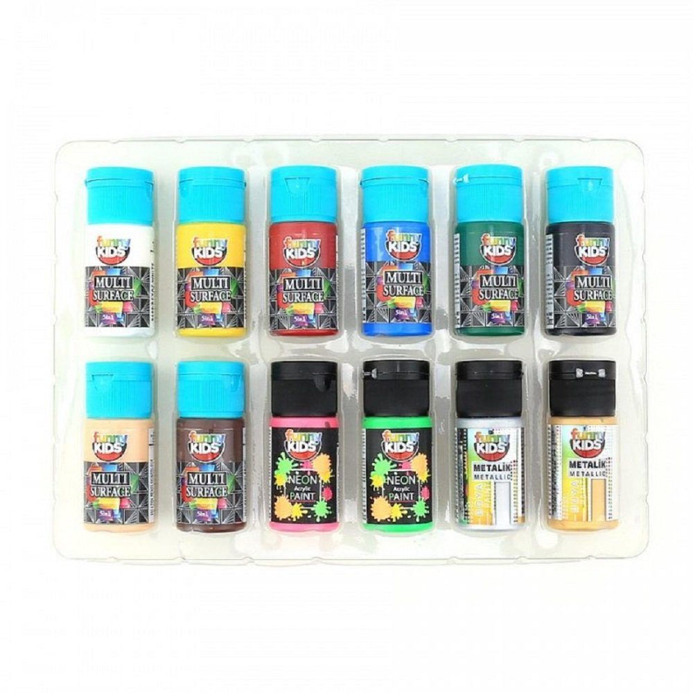 Funny Kids Kreativset Multimix Acrylfarben Set für Kinder auf Wasserbasis 12 x 20 ML, (12-tlg)