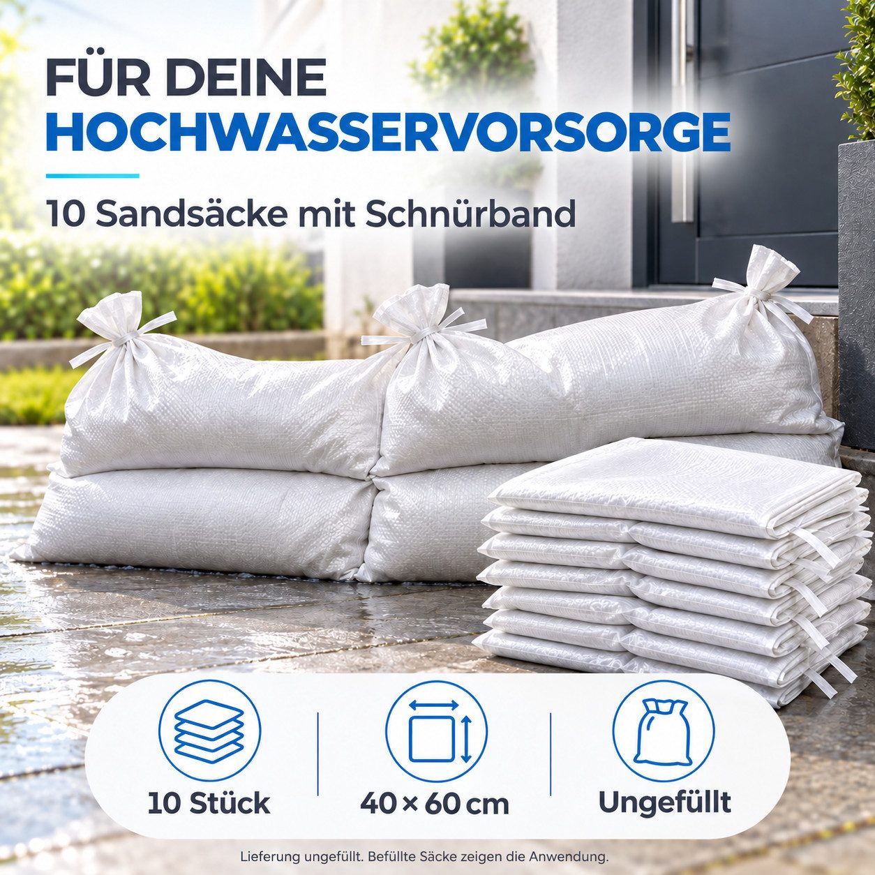 repairr Sandsack 10 ungefüllte Sandsäcke, je 40 x 60 cm, mit Schnürband, Robustes Gewebematerial – Bild 2 von 5