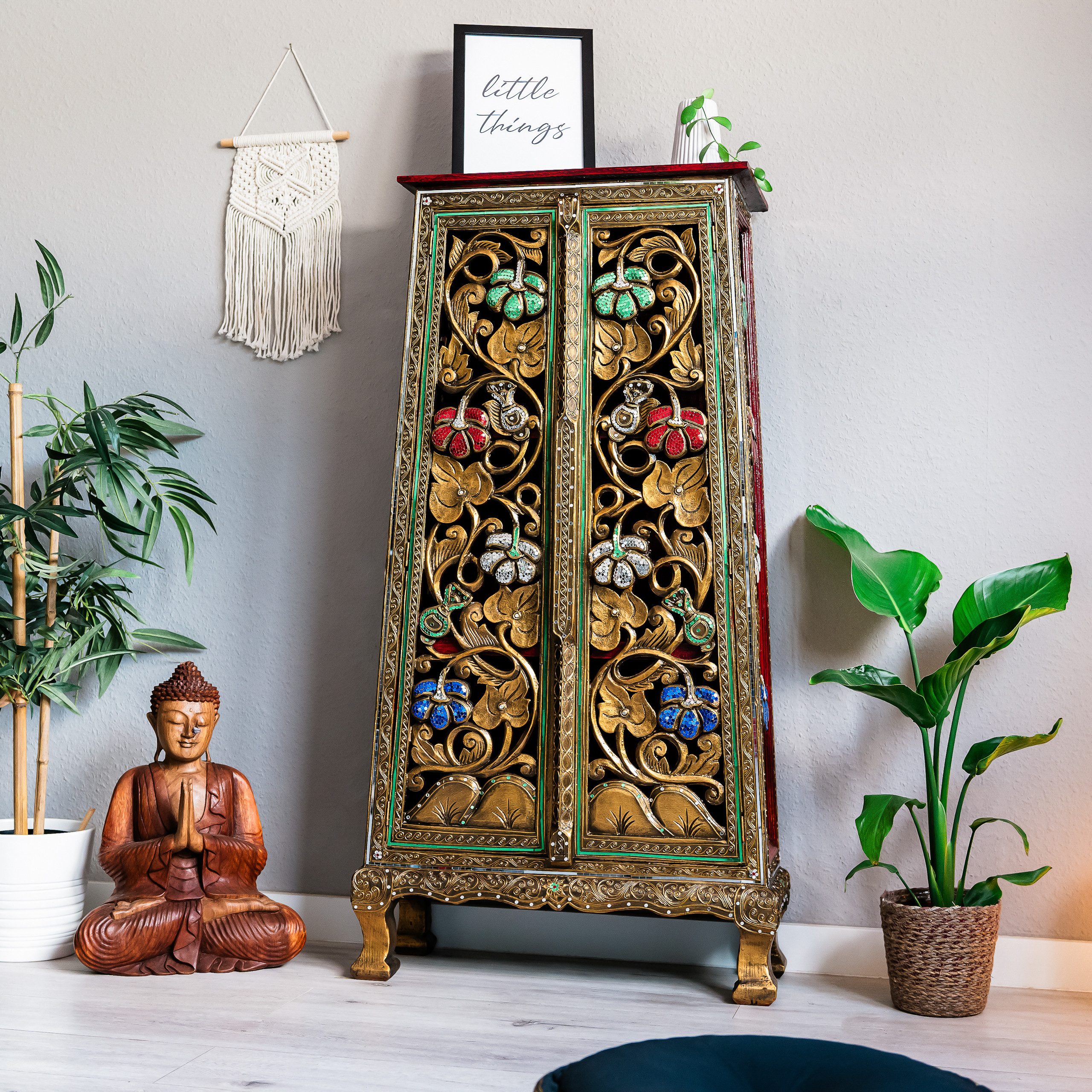 livasia Kommode livasia Glasmosaikschrank mit Blumen, Kommode 65x28x130cm