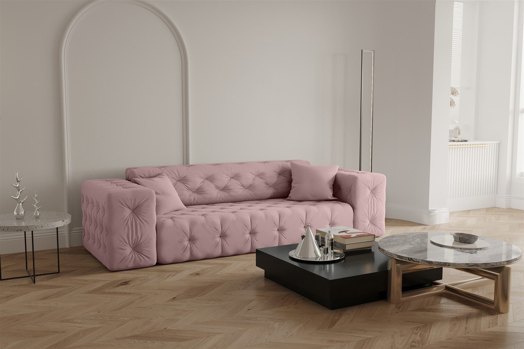 Designersofa Velvet 3-Sitzer Fun Sofa Stoff Möbel in Sofa Opera Pink CHANTAL
