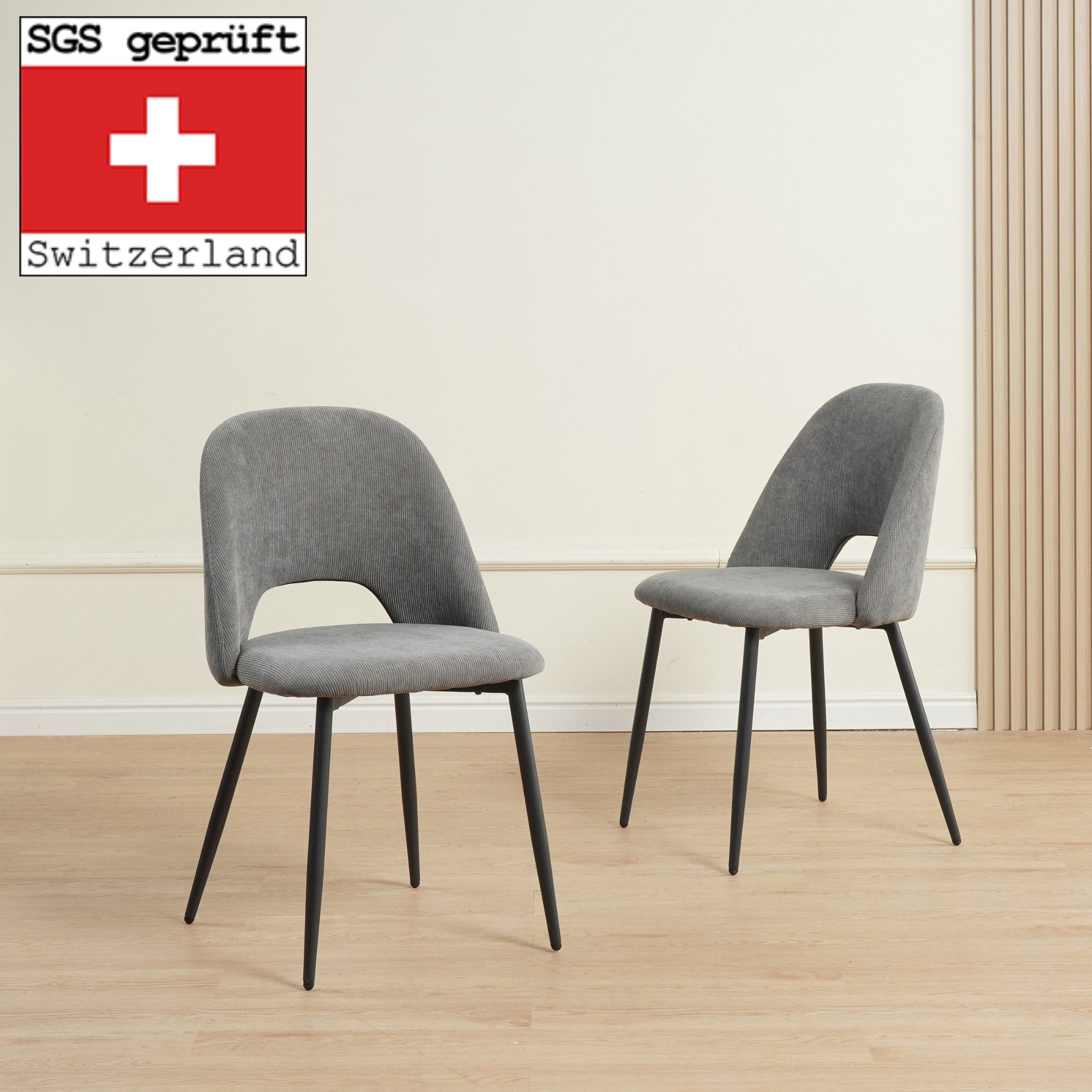 Albatros International Esszimmerstuhl Esszimmer Stühle 2 er Set SILVI, Stuhl Stühle Esszimmerstühle, Küche (2er Set, Grau, Cord Bezug), Küchenstuhl Küchenstühle – Bild 3 von 5