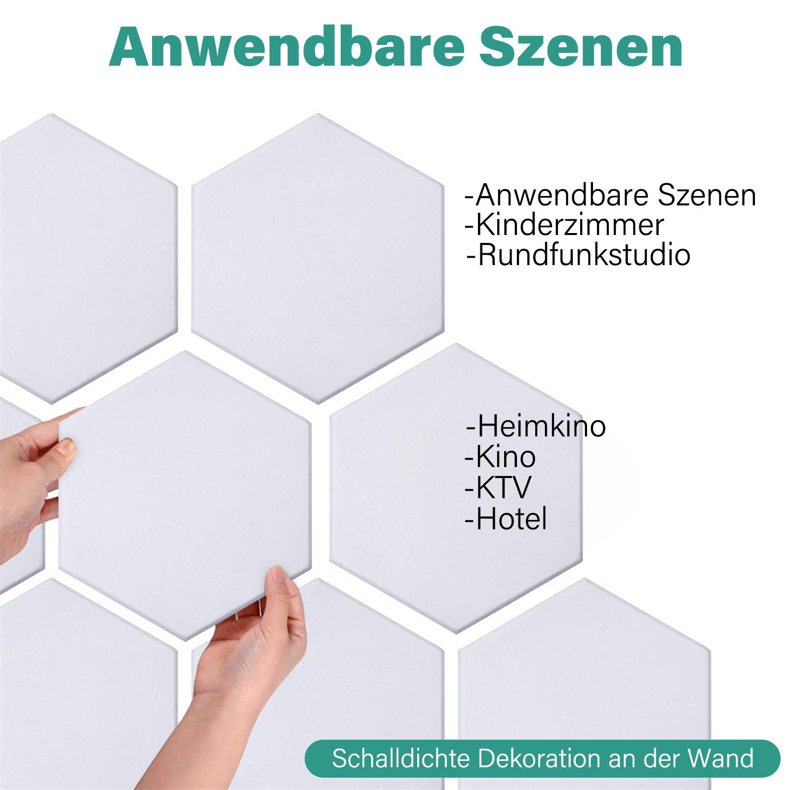 MOPUEA Akustikplatte 12 Stück,Hexagon Akustikplatte,Selbstklebend,9mmHohe Dichte Wandpaneel, (Selbstklebende hexagonale Akustikplatten für Wandgestaltung, Einfache Montage ohne Werkzeug, ideal zur Schallabsorption), Sicher, ungiftig, formaldehydfrei, vielseitig einsetzbar