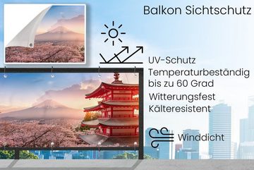MuchoWow Balkonsichtschutz Pagode - Sakura - Fuji - Blütenzweige - Japan (1-St) Balkonbanner, Sichtschutz für den Balkon, Robustes und wetterfest