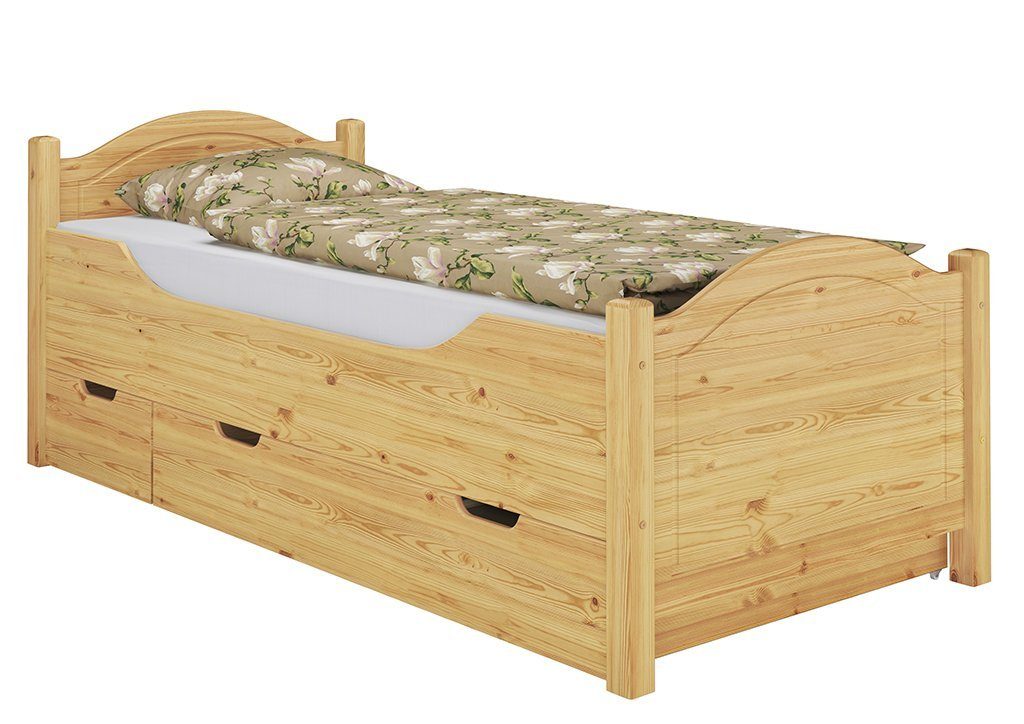ERST-HOLZ Bett Einzelbett mit Matratze, und Kieferfarblos Kiefer hoch Federleisten lackiert 100x200