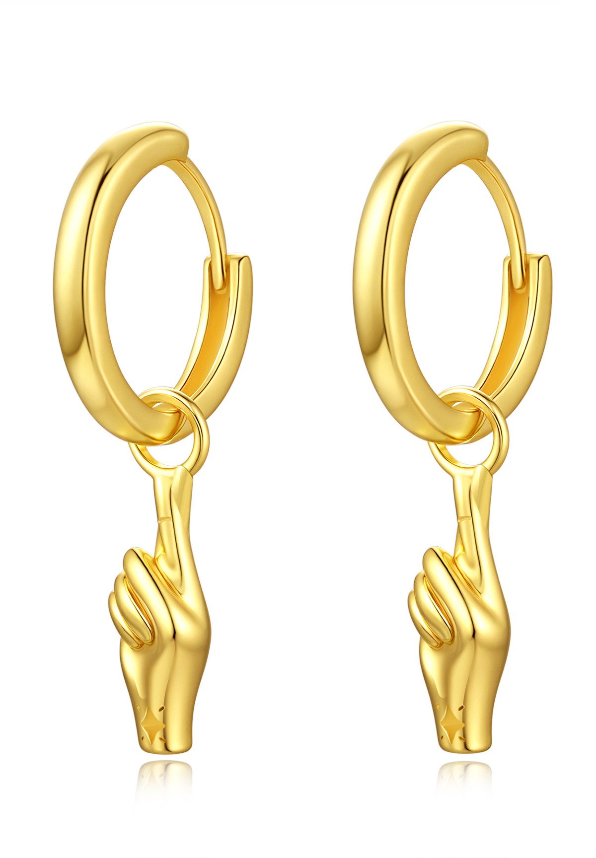 Hey Happiness Klappcreolen Gekreuzte Finger Сережки, 18K vergoldetes 925 Silber, Silber Сережки-кільця Symbol Anhänger, Geschenk Idee