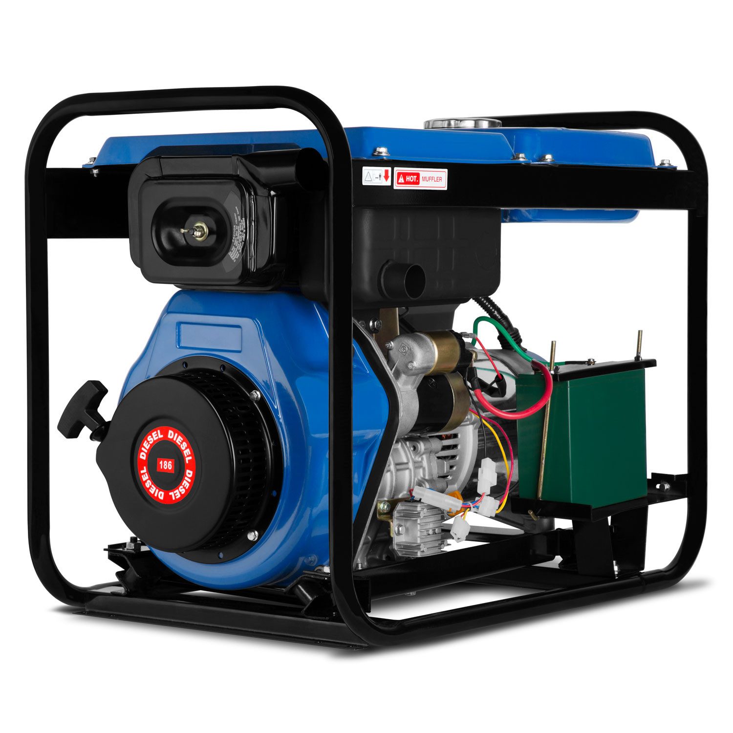 EBERTH 5000 Watt Diesel Generator, 10 HP, 5 kW, 4-stroke, electric starter, 3-phase, 1x 400V, 1x 230V, 1x 12V