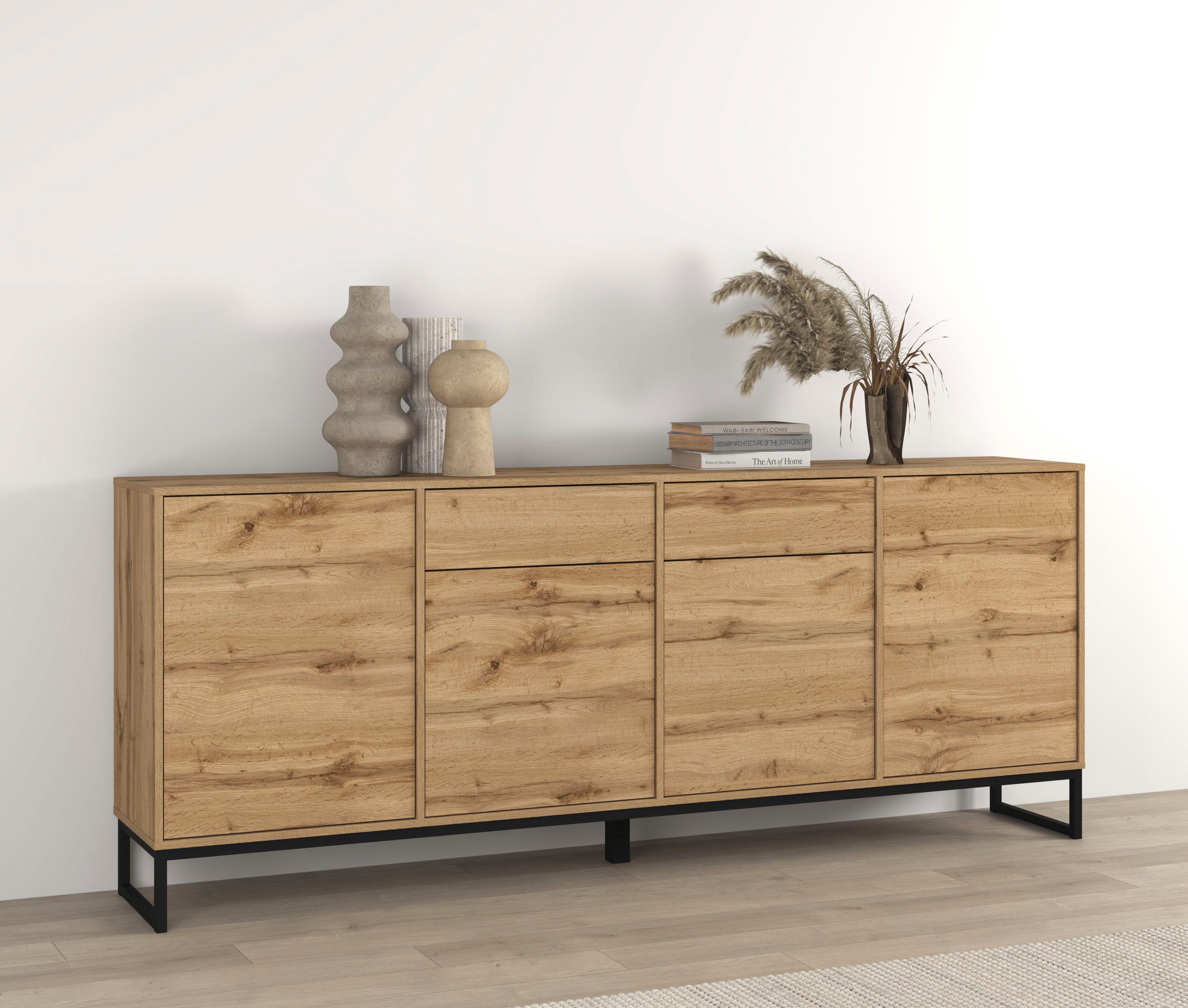 OTTO home Sideboard Loft, Breite 208,5 cm, grifflose Kommode 4 Türen/2 Schubkästen., Schubladenschrank mit viel Stauraum, Einlegeböden verstellbar