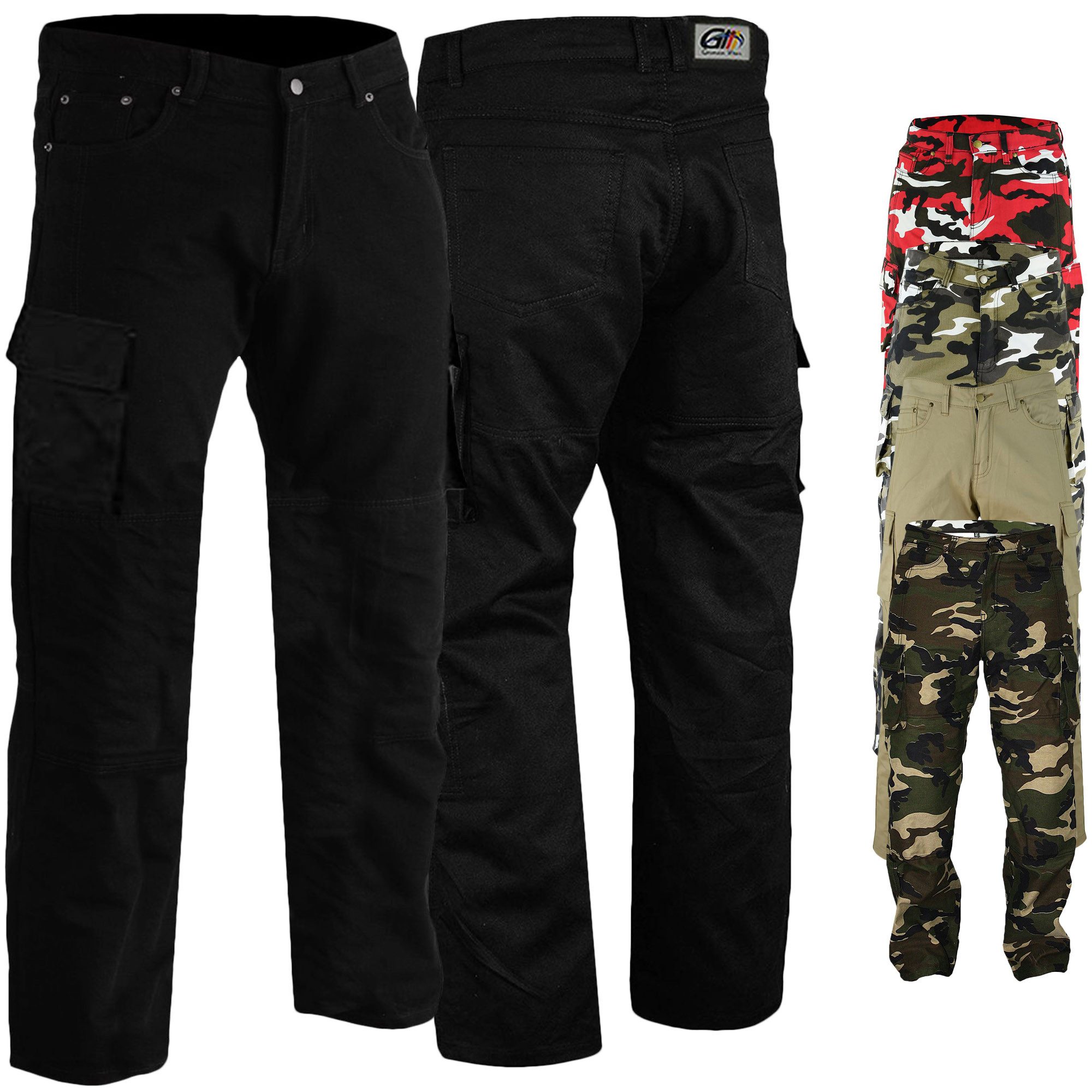 German Wear Motorradhose JEANS-003 Motorradjeans Biker Cargohose mit Schutz Aramidstoff & CE-Protektoren