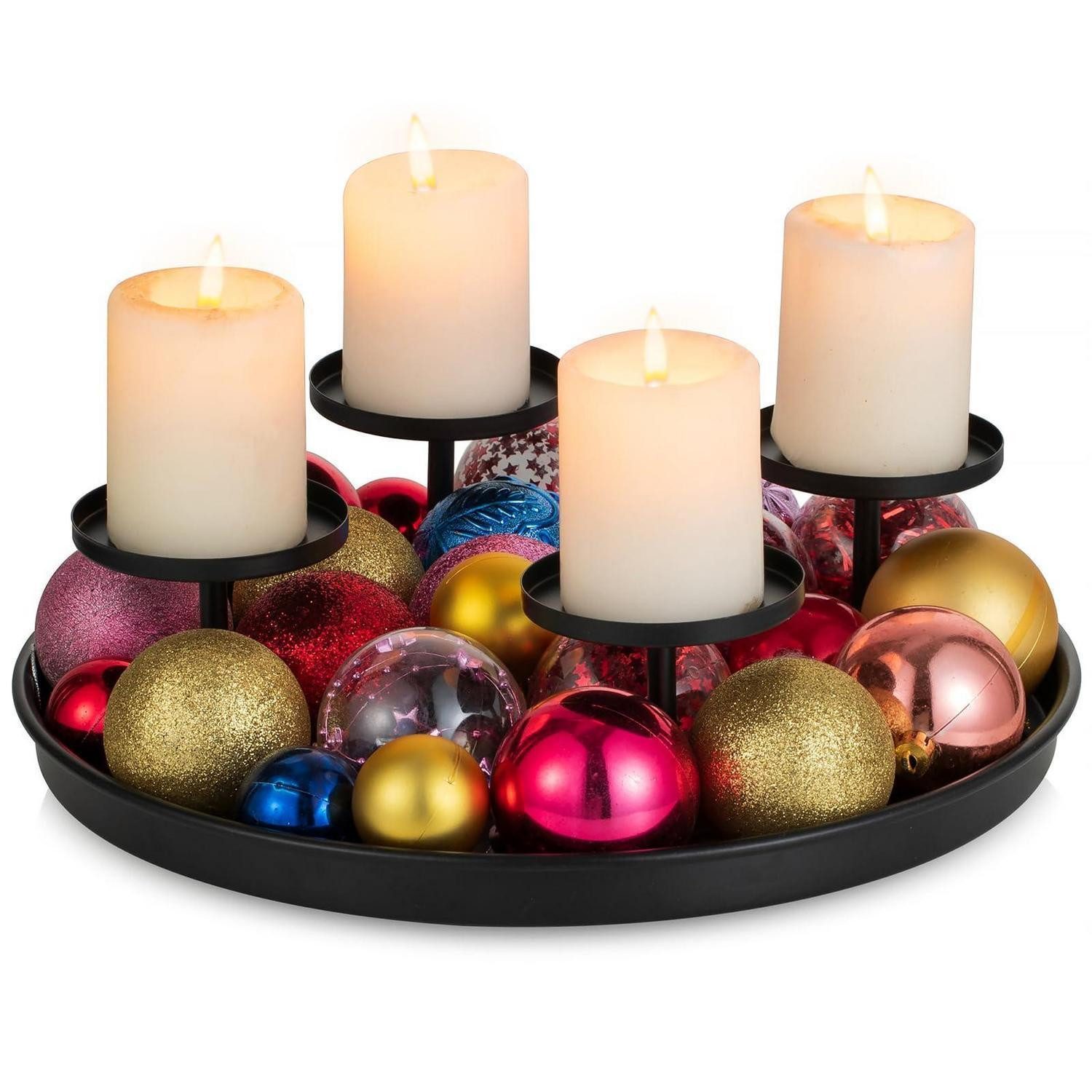 LuxusKollektion Adventskranz Adventskranz Metall Schwarz 30cm Rund