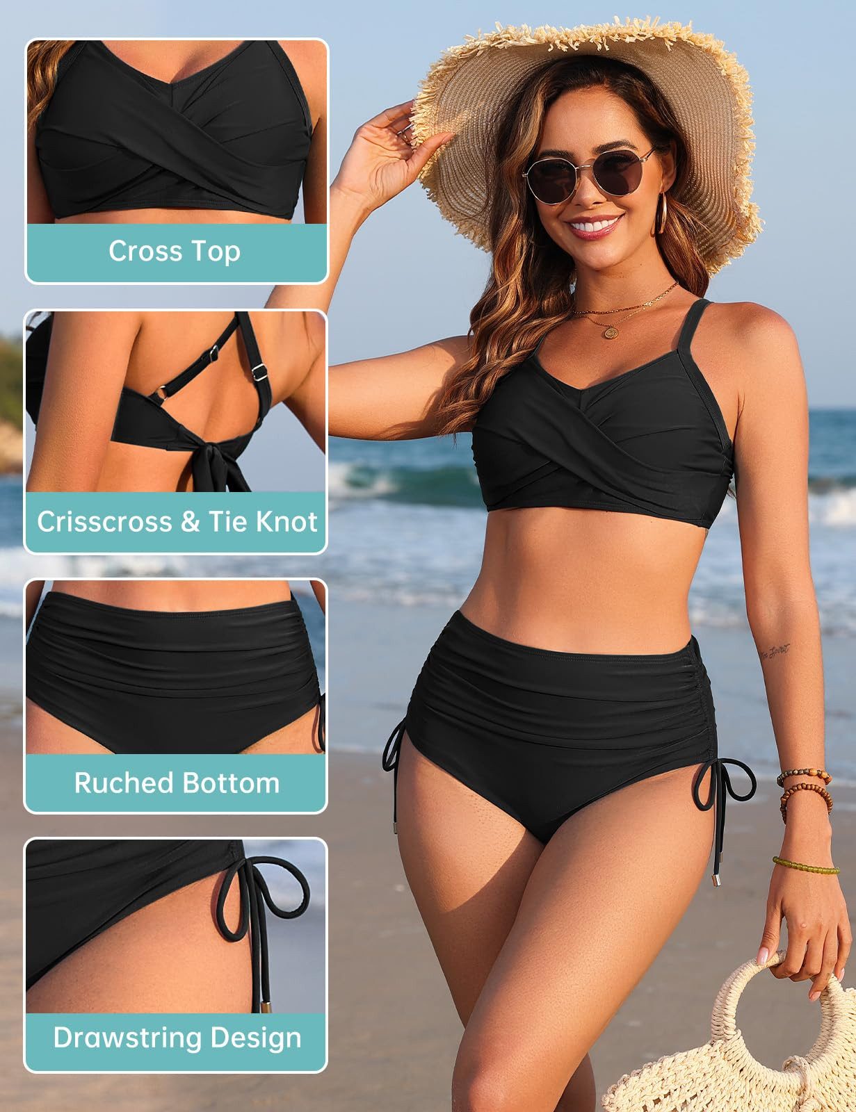 RWEUOQ Highwaist-Bikini-Hose Bikini Damen Set Cross günstig online kaufen