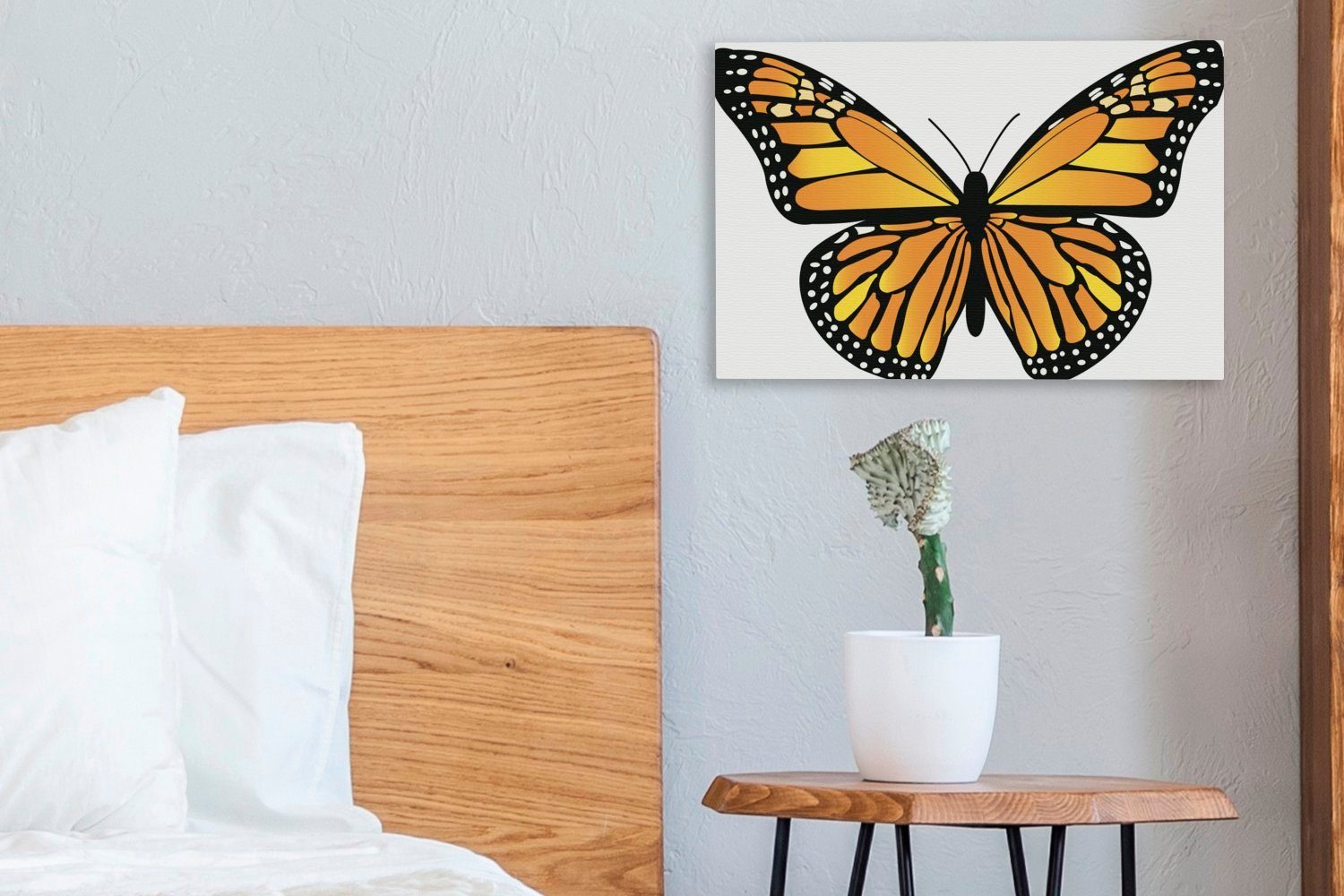 Wandbild Leinwandbilder, Illustration cm eines OneMillionCanvasses® 30x20 gelb-orangen St), Wanddeko, (1 Aufhängefertig, Leinwandbild Eine Schmetterlings,